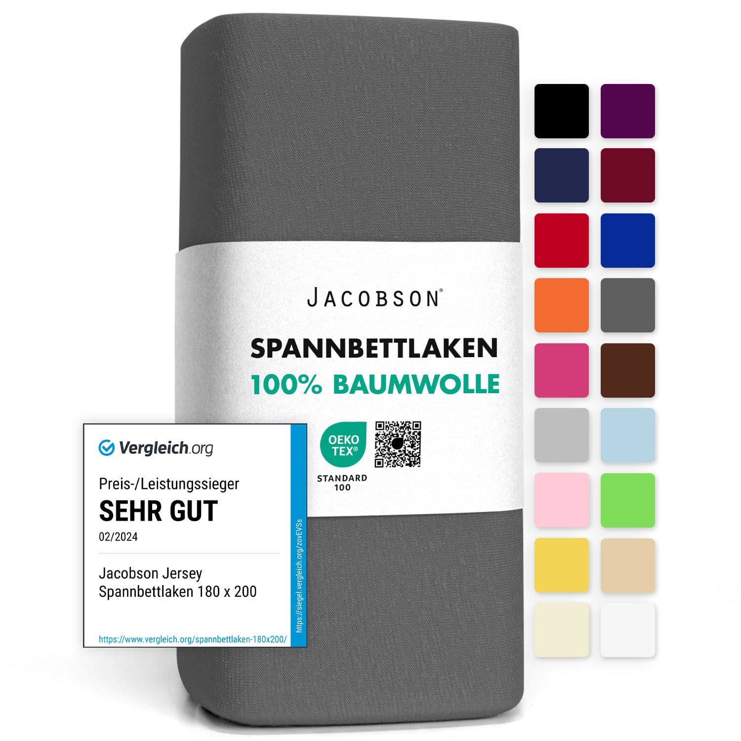 Jacobson Spannbettlaken 100% Baumwolle Jersey Grau - Bild 2