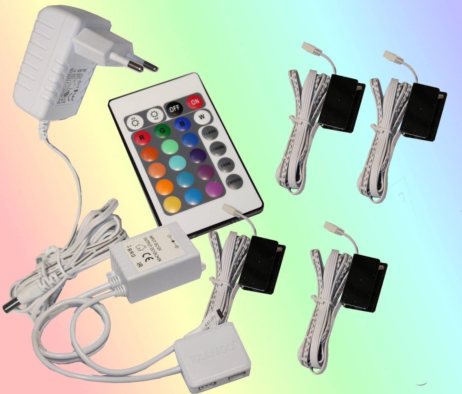 TRANGO LED Glaskantenbeleuchtung 4er Set RGB Farbwechsel mit Fernbedienung - Bild 2