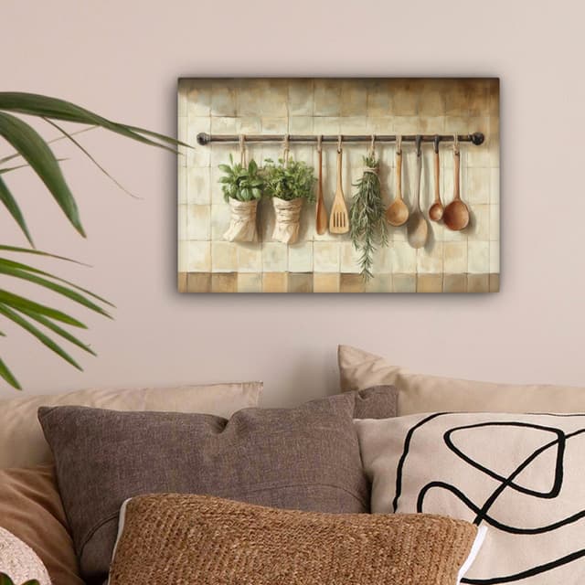OneMillionCanvasses® Leinwandbild Holz Küchengeräte