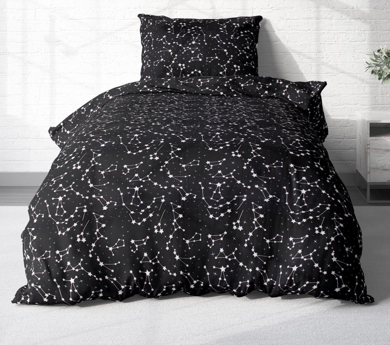 Heubergshop Bettwäsche Renforcé 2-teilig 135x200cm + 80x80cm Sternzeichen Schwarz Weiß 100% Baumwolle