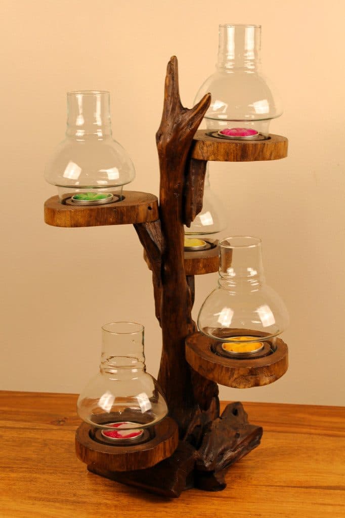 Kinaree Teelichthalter Kerzenständer Baum 5 Lichter Akazienholz - Bild 2