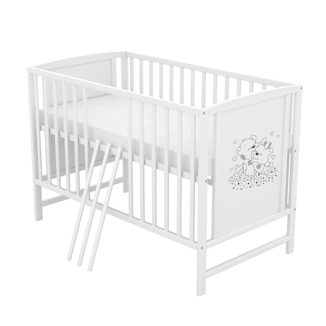 Babybett 60x120 cm - Weißes Komplettset mit verschiedenen Designs