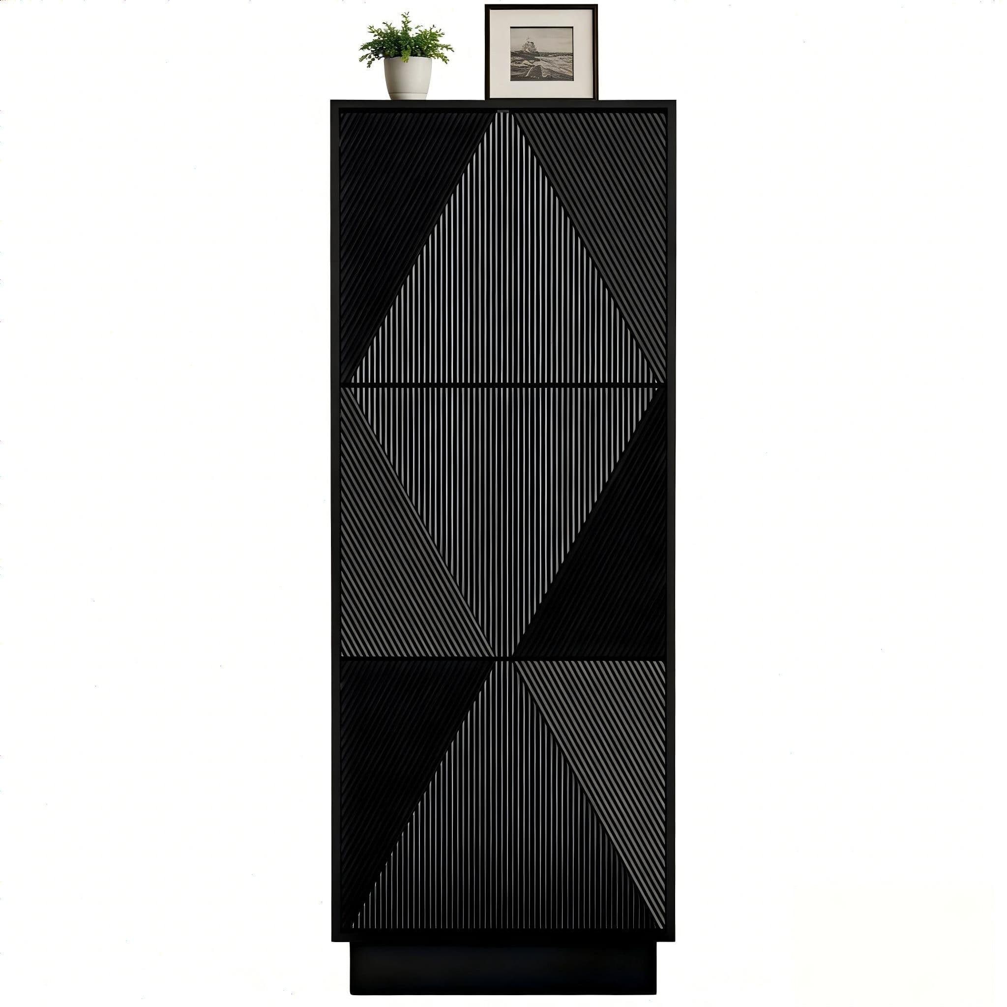 UEV Schuhschrank 3 Klappen hoch schmal Schwarz Weiß - Bild 2