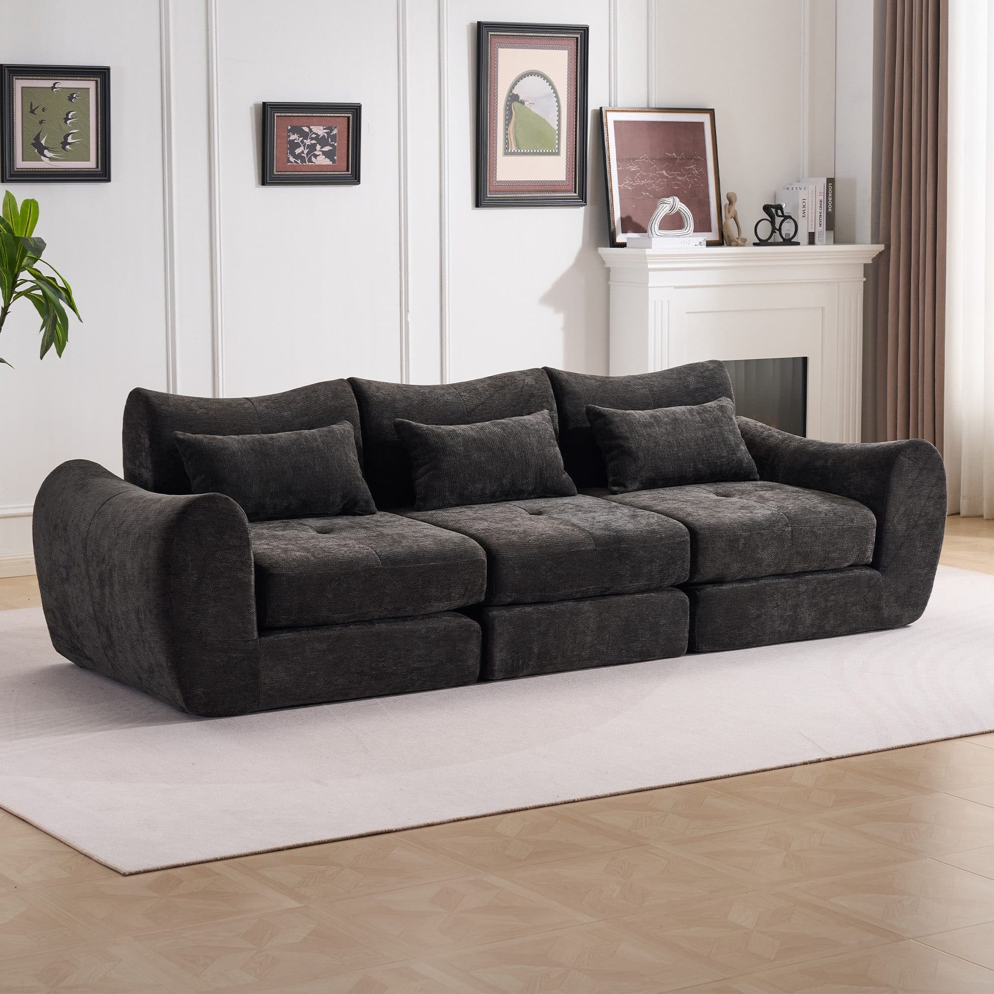 Leawin Modulares Schlafsofa L-Form Schwarz mit Schlaffunktion - Bild 2
