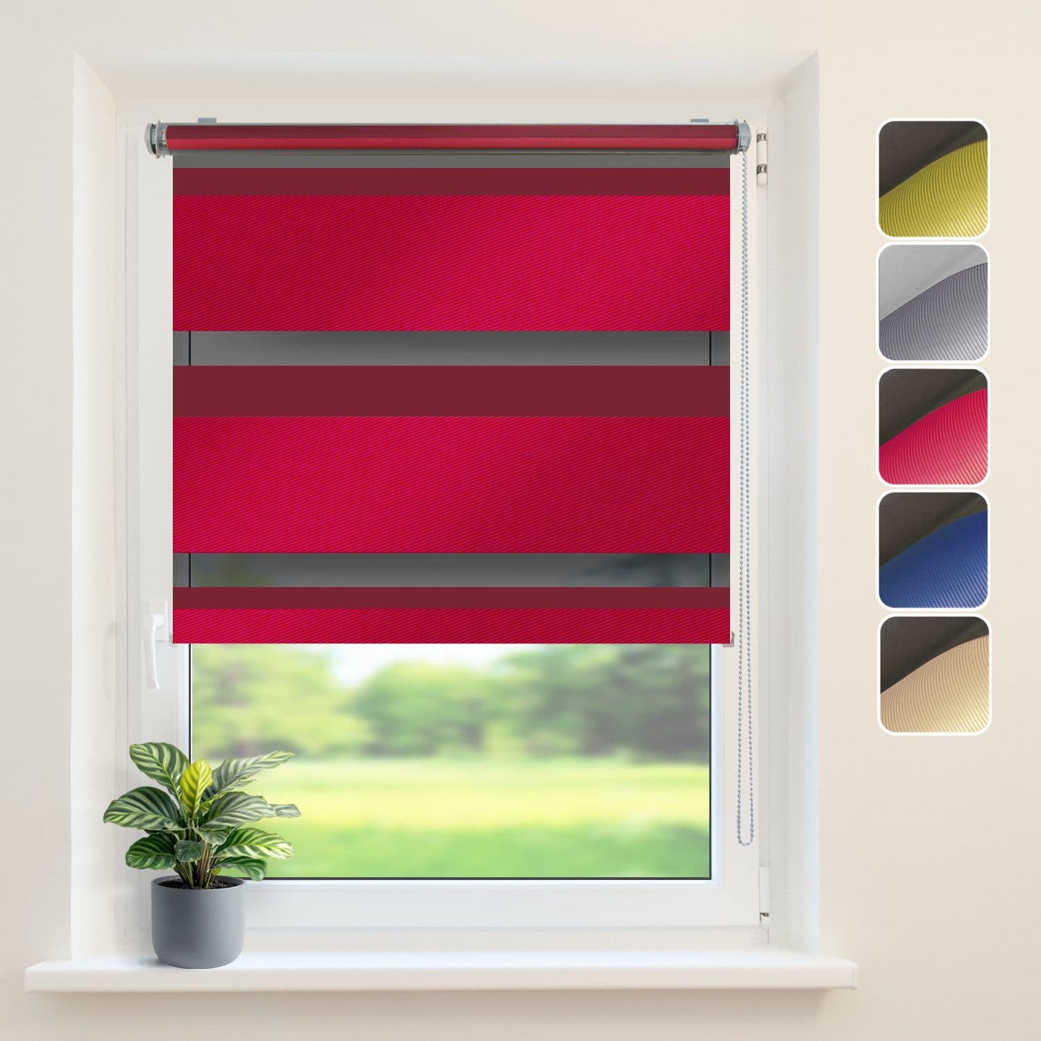 DomDeco Doppelrollo Metallic Klemmfix Rot Schwarz Kettenzug - Bild 2