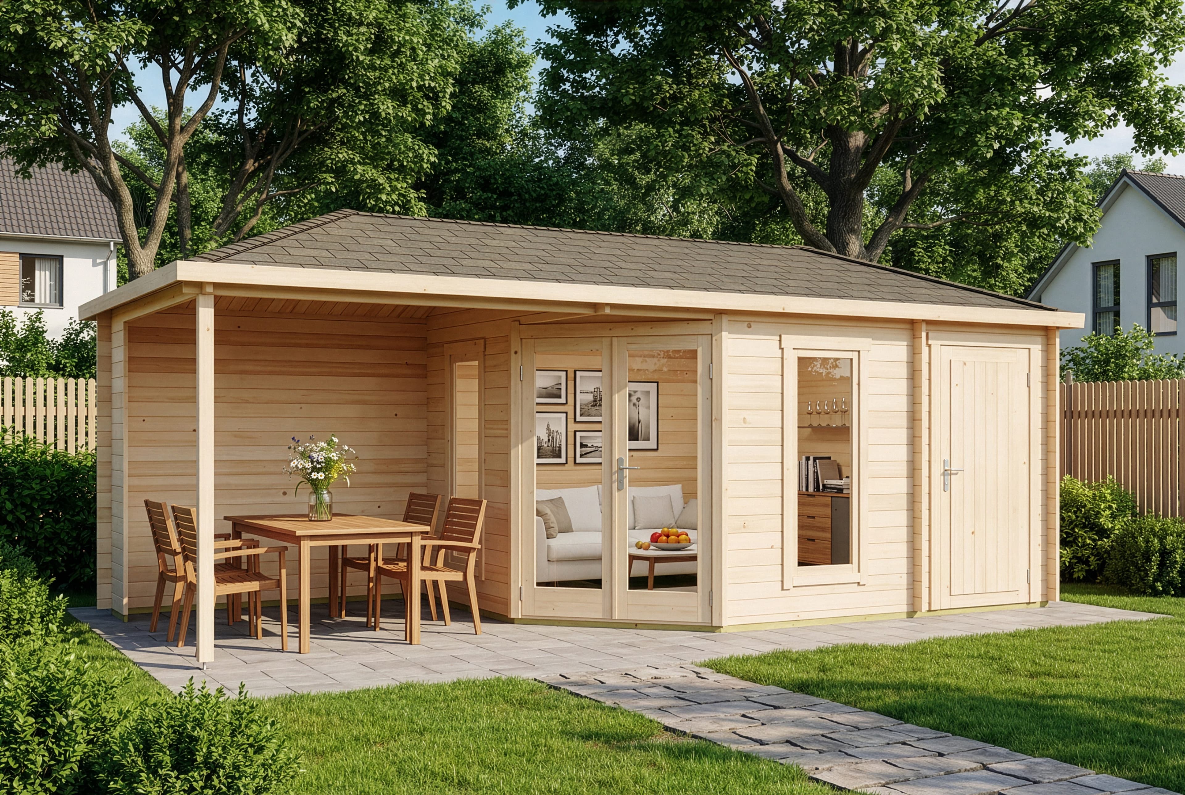 Alpholz Gartenhaus Liwa mit Anbau 5-Eck Holz 28mm Wandstärke - Bild 2
