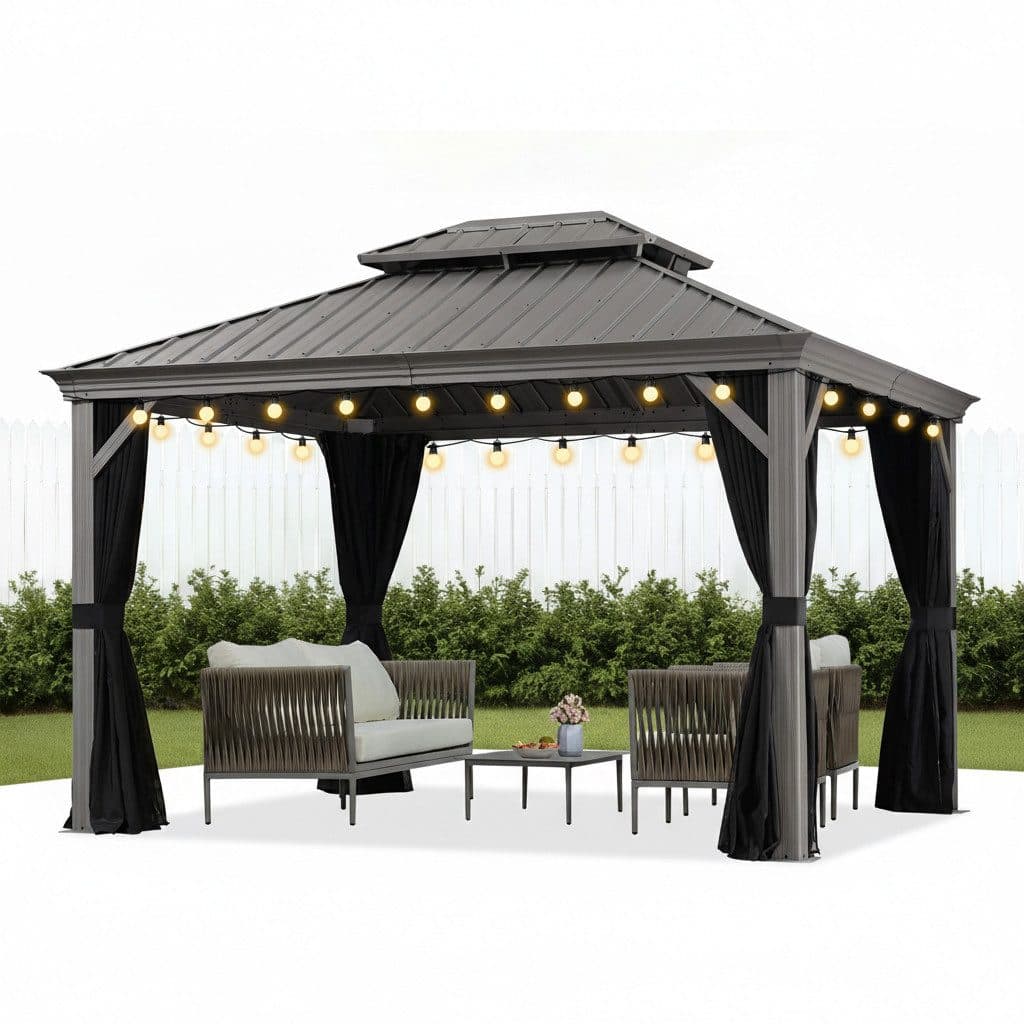 PURPLE LEAF Pavillon Hardtop Alu Gartenpavillon Hellgrau - Bild 2