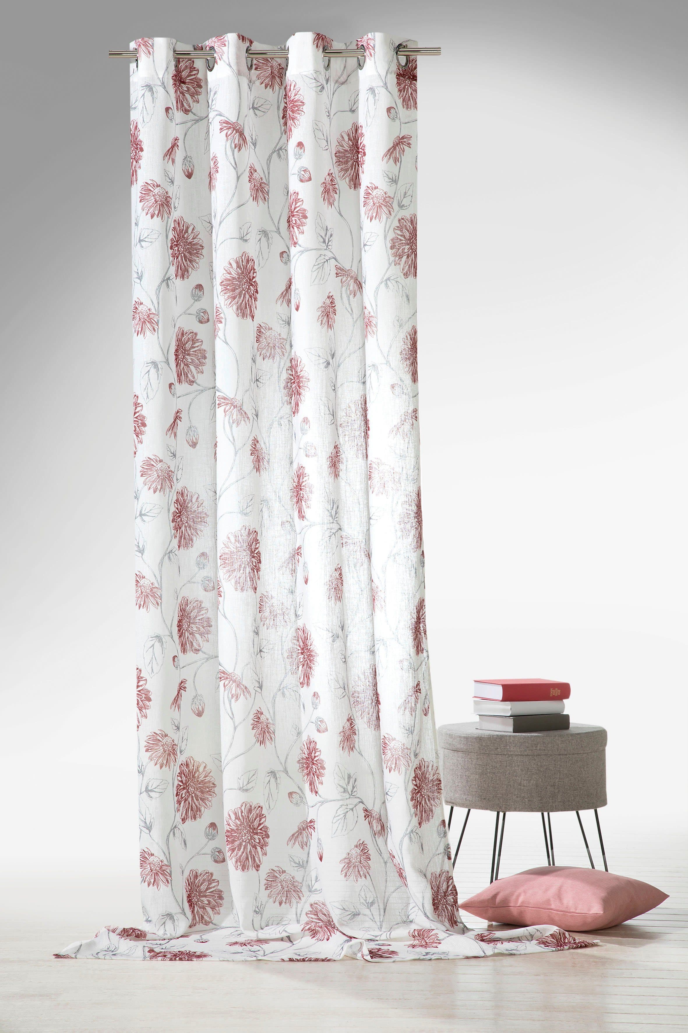Vorhang WECKBRODT Dahlia Rot Floral Polyester Gardine - Bild 2