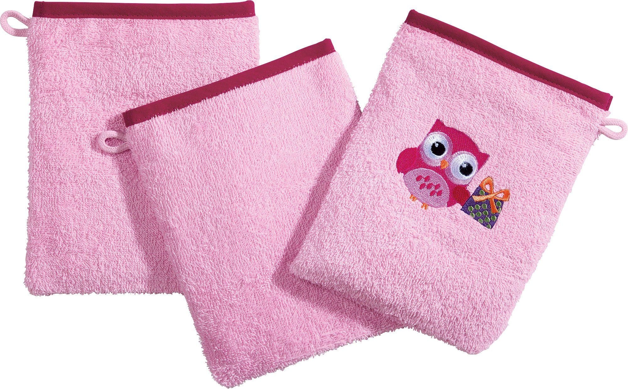 Erwin Müller Kinder-Waschhandschuh 3er-Pack Frottier Uni Eule - Bild 2