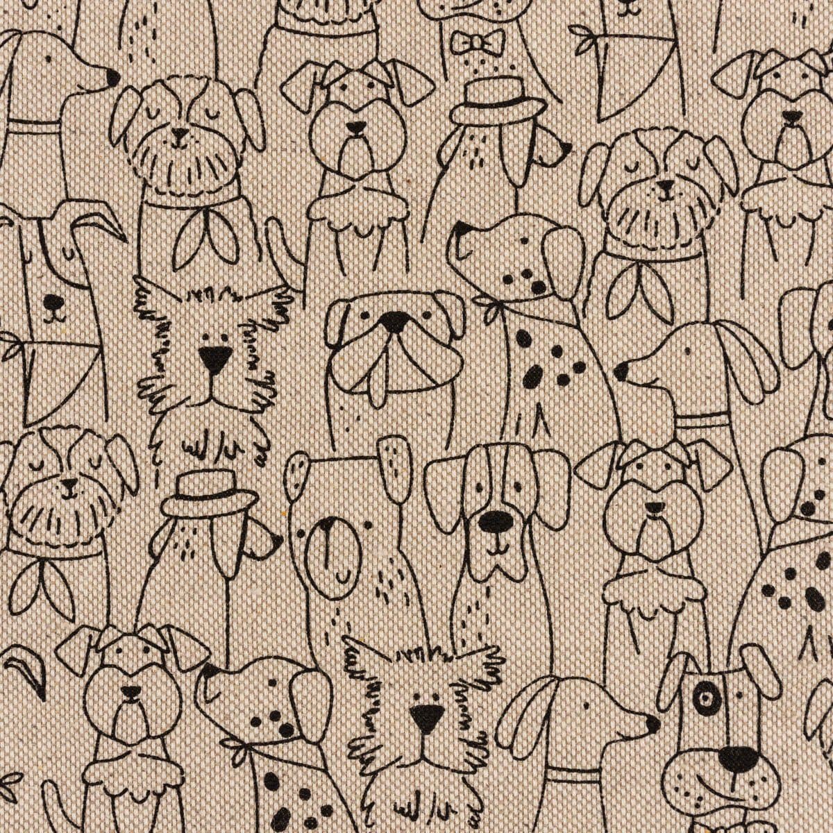 SCHÖNER LEBEN. Dekostoff Meterware Leinenlook Cartoon-Hunde natur/schwarz - Bild 2