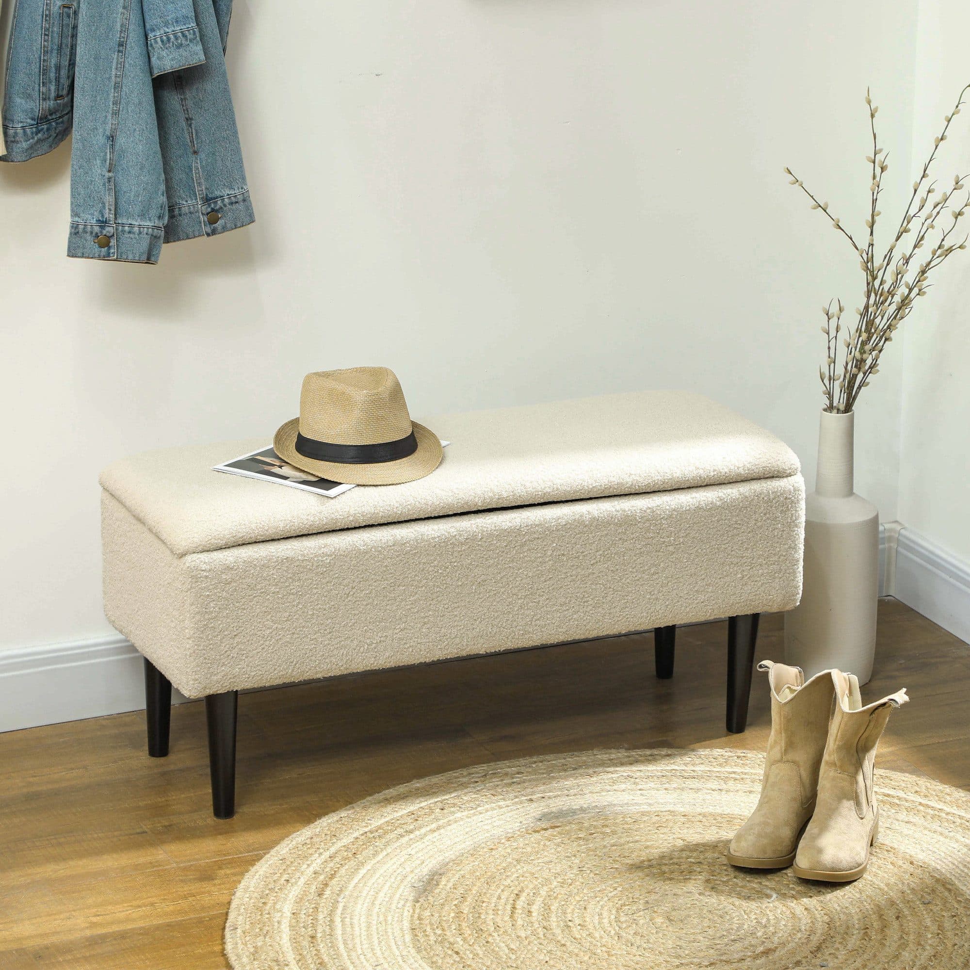 HOMCOM Sitzbank Polsterbank mit Stauraum Cremeweiß