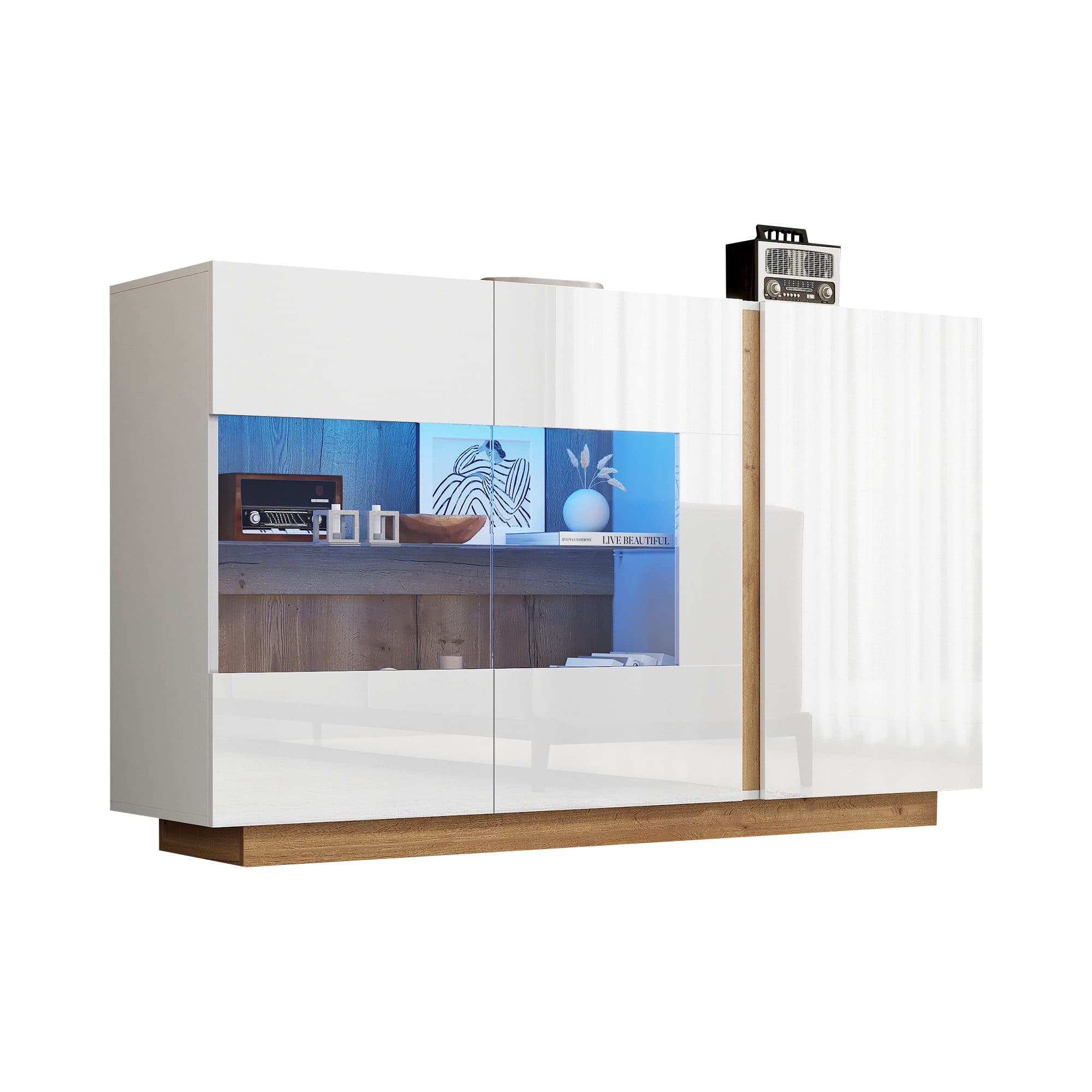 Merax Sideboard Hochglanz Weiß mit LED und Glastür - Bild 2