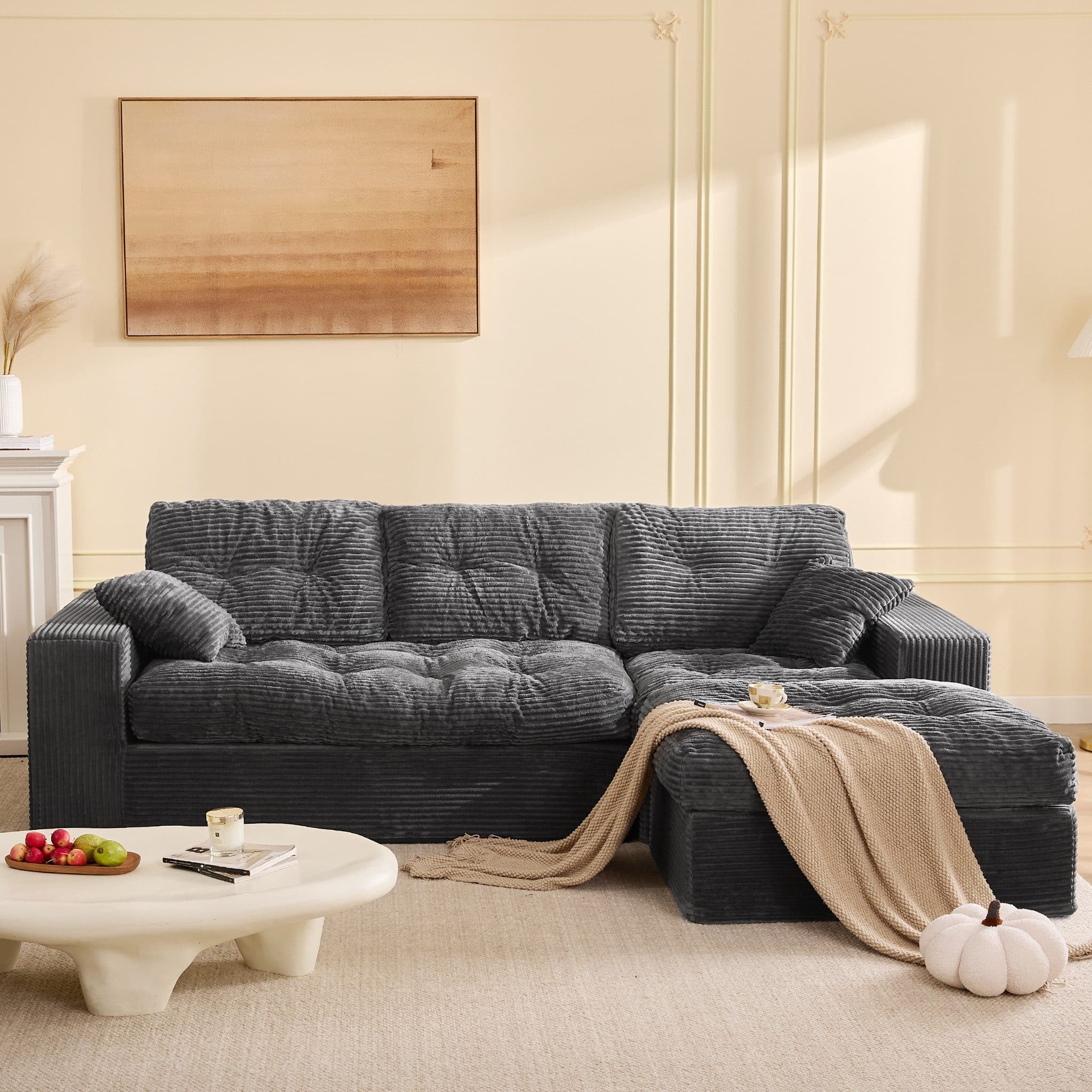 LITBIRD Ecksofa 3-Sitzer Grau Cordstoff Modulares Sofa - Bild 2