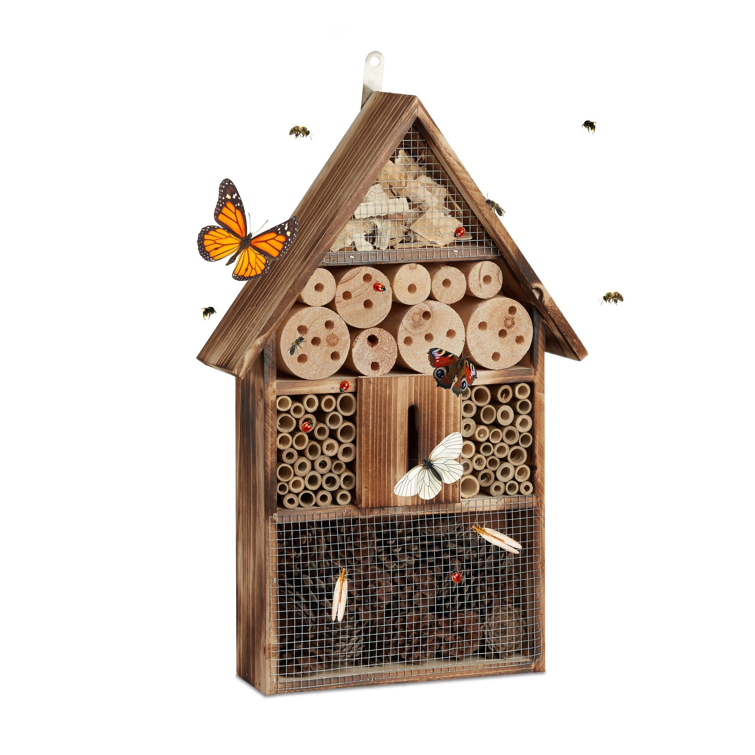 relaxdays Insektenhotel Braun Tannenholz mit Schmetterlingshaus - Bild 2