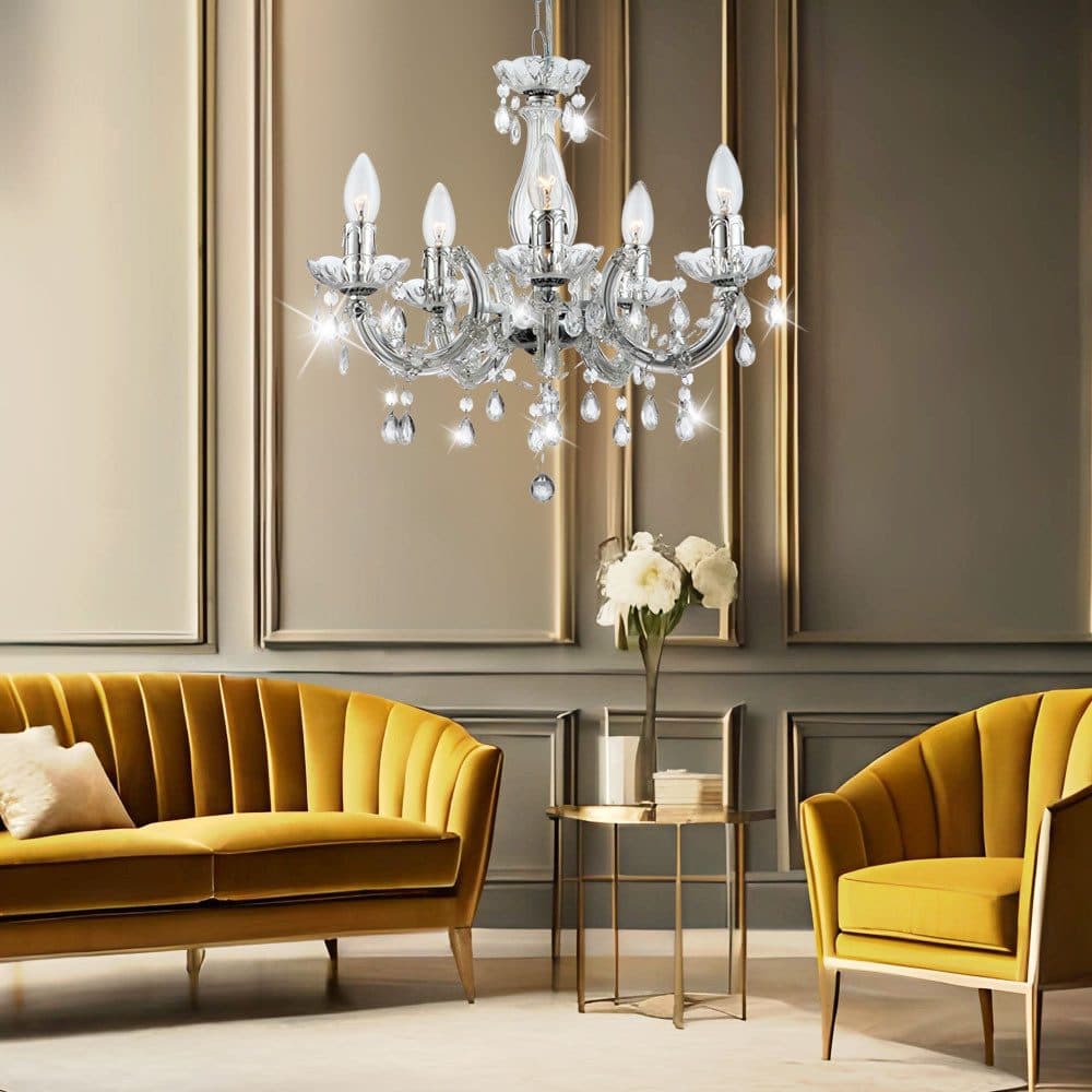 GLOBO LIGHTING Kronleuchter Chrom Kristall 5-flammig E14 - Bild 2