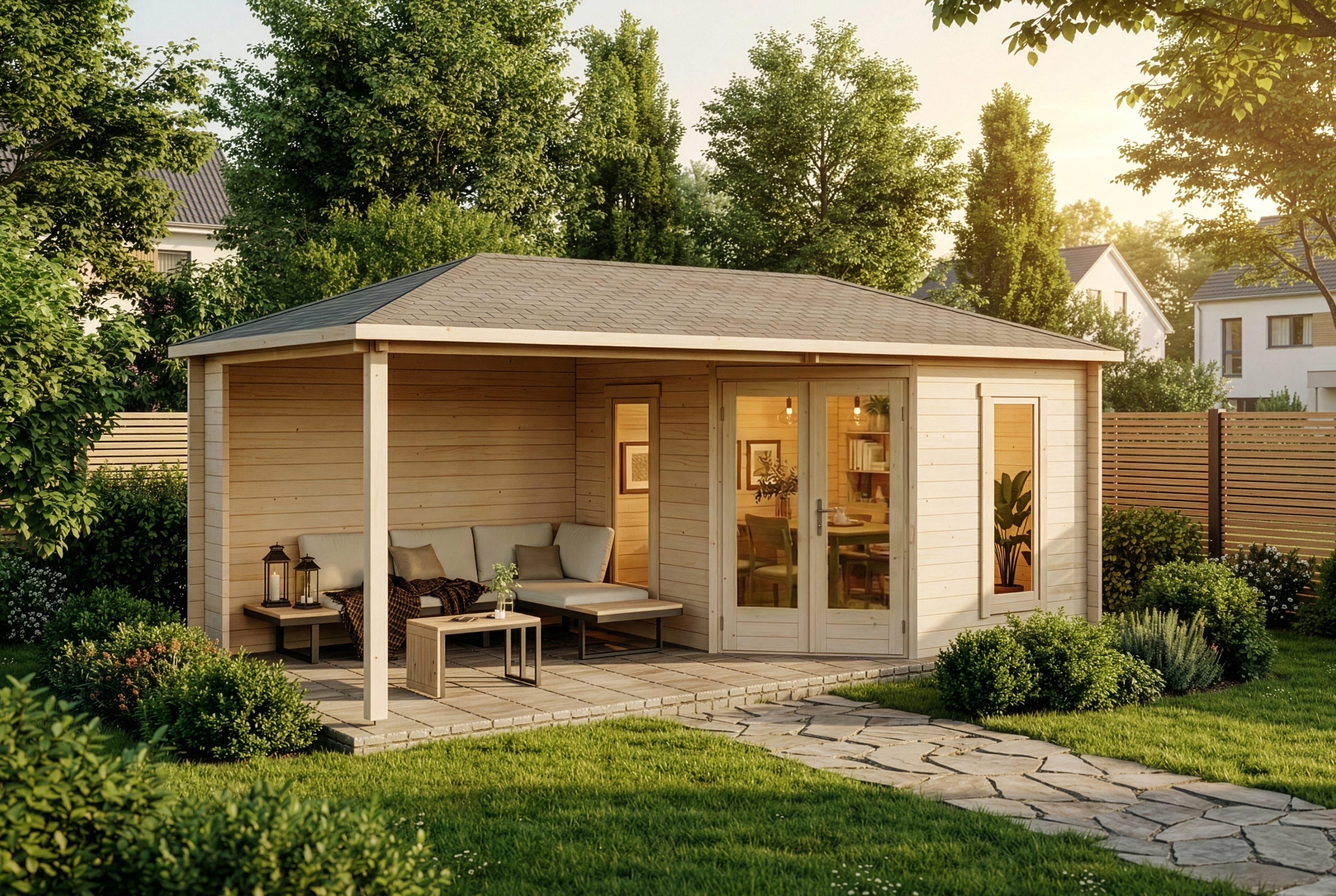Alpholz Gartenhaus 5-Eck Liwa Massivholz 28mm Wandstärke mit Echtglas - Bild 2