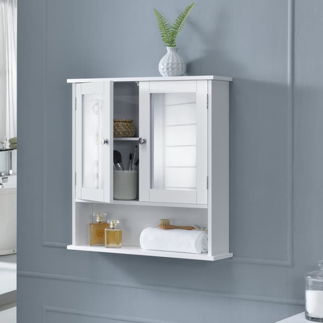 en.casa Badezimmerspiegelschrank Freren Weiß im Landhausstil