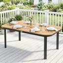 Outsunny Gartentisch WPC Lamellentischplatte Metallrahmen Braun Schwarz Bild 2
