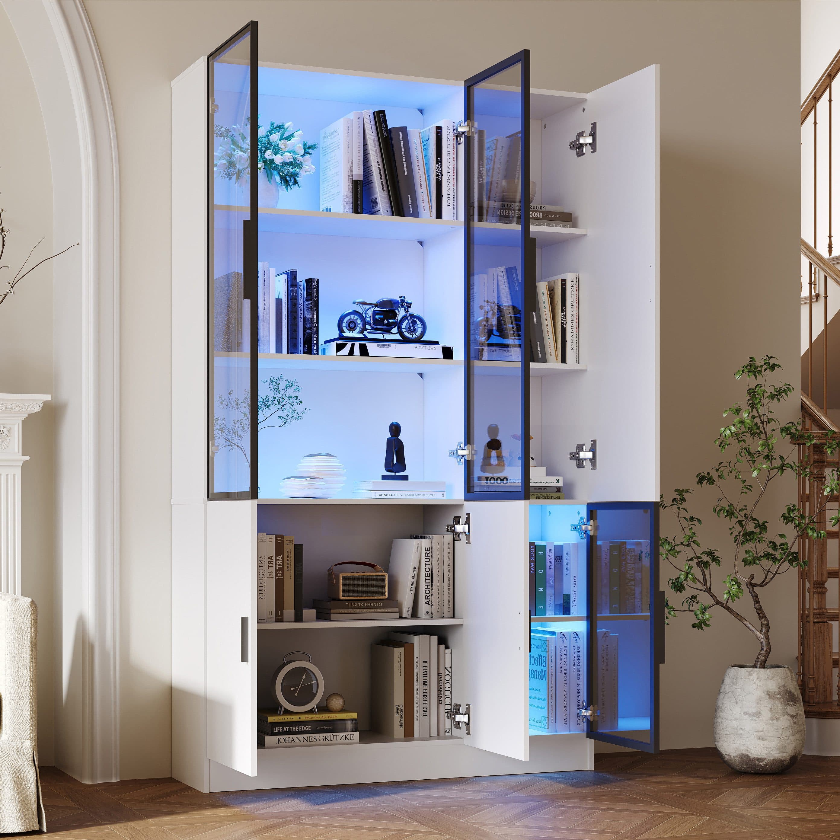STILVORA Vitrine mit Glastüren und LED-Beleuchtung Weiß - Bild 2