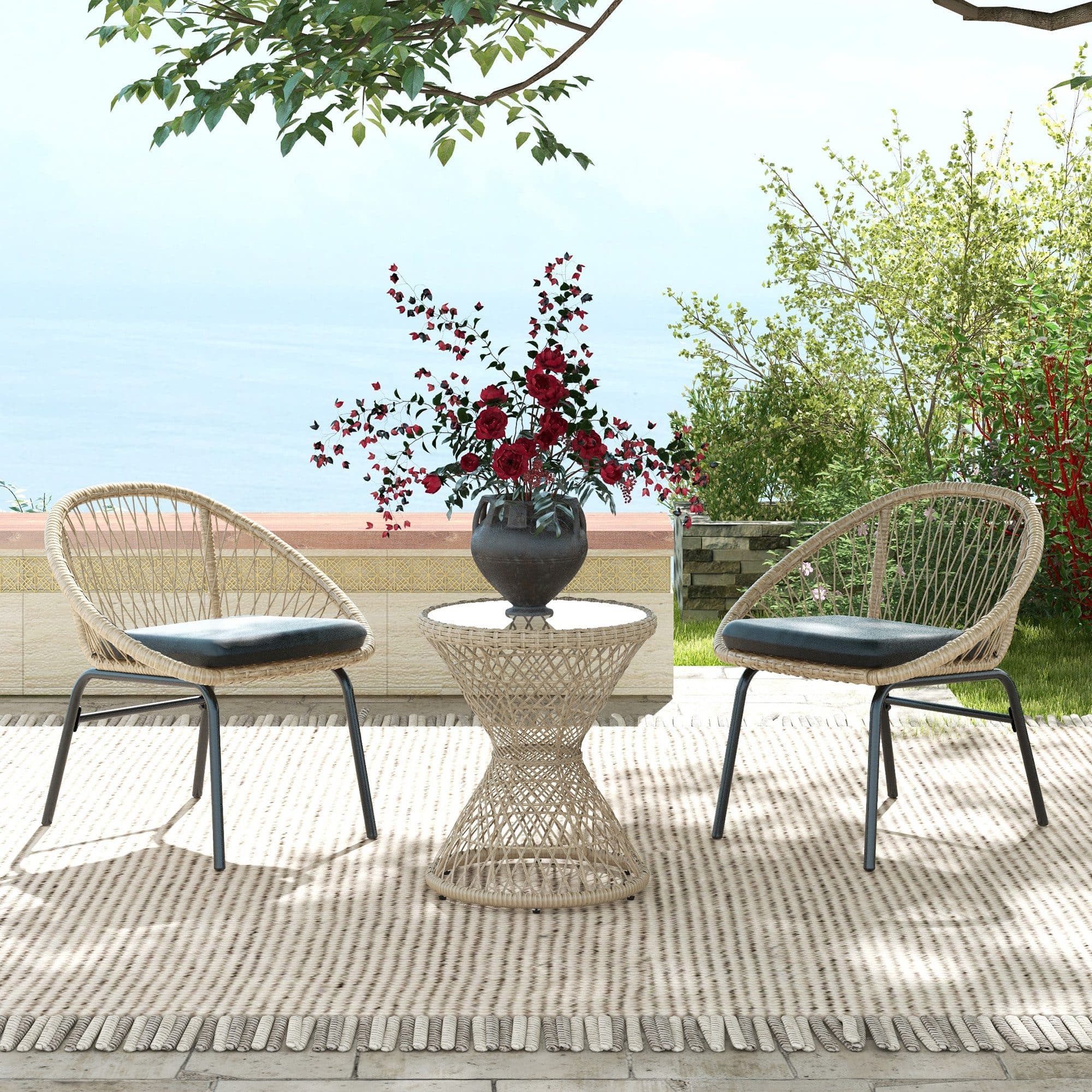 Outsunny Gartentisch Couchtisch mit UV-Schutz Rattan Braun - Bild 2