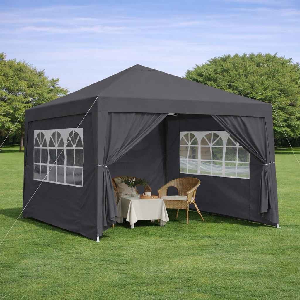BBG Faltpavillon 3x3 m Schwarz wasserdicht mit 4 Seitenwänden - Bild 2