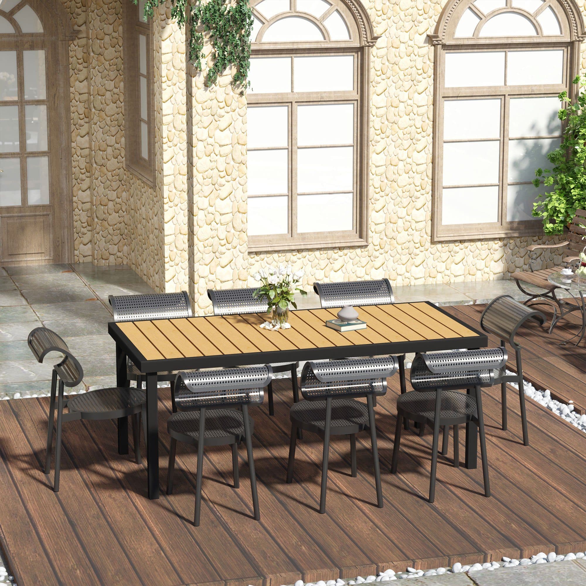Outsunny Gartentisch 8 Personen Aluminium Kunststoff Natur Schwarz - Bild 2