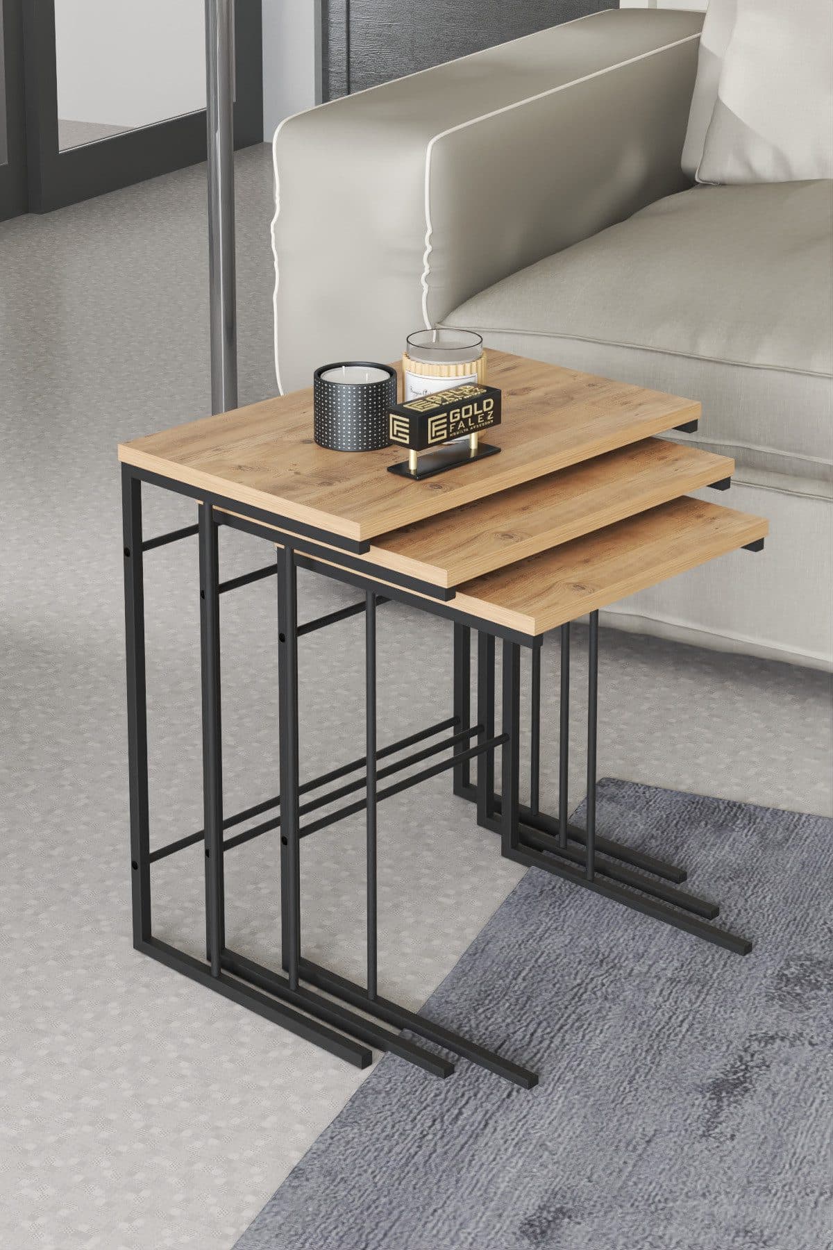 en.casa Couchtisch-Set 3er quadratisch modern braun - Bild 2