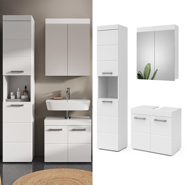 Vicco Luna Badmöbel-Set Weiß mit Hochschrank