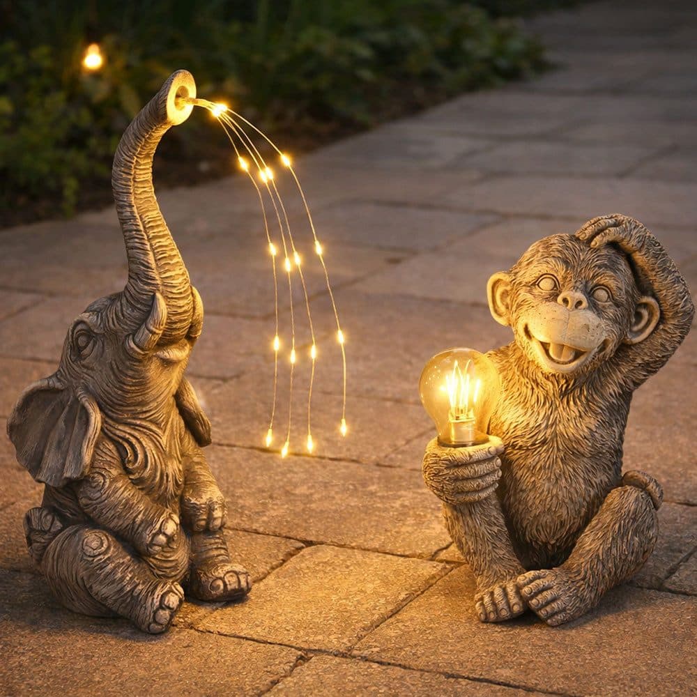 GLOBO LIGHTING Solarleuchte 2er Set Affe Elefant Grau LED - Bild 2