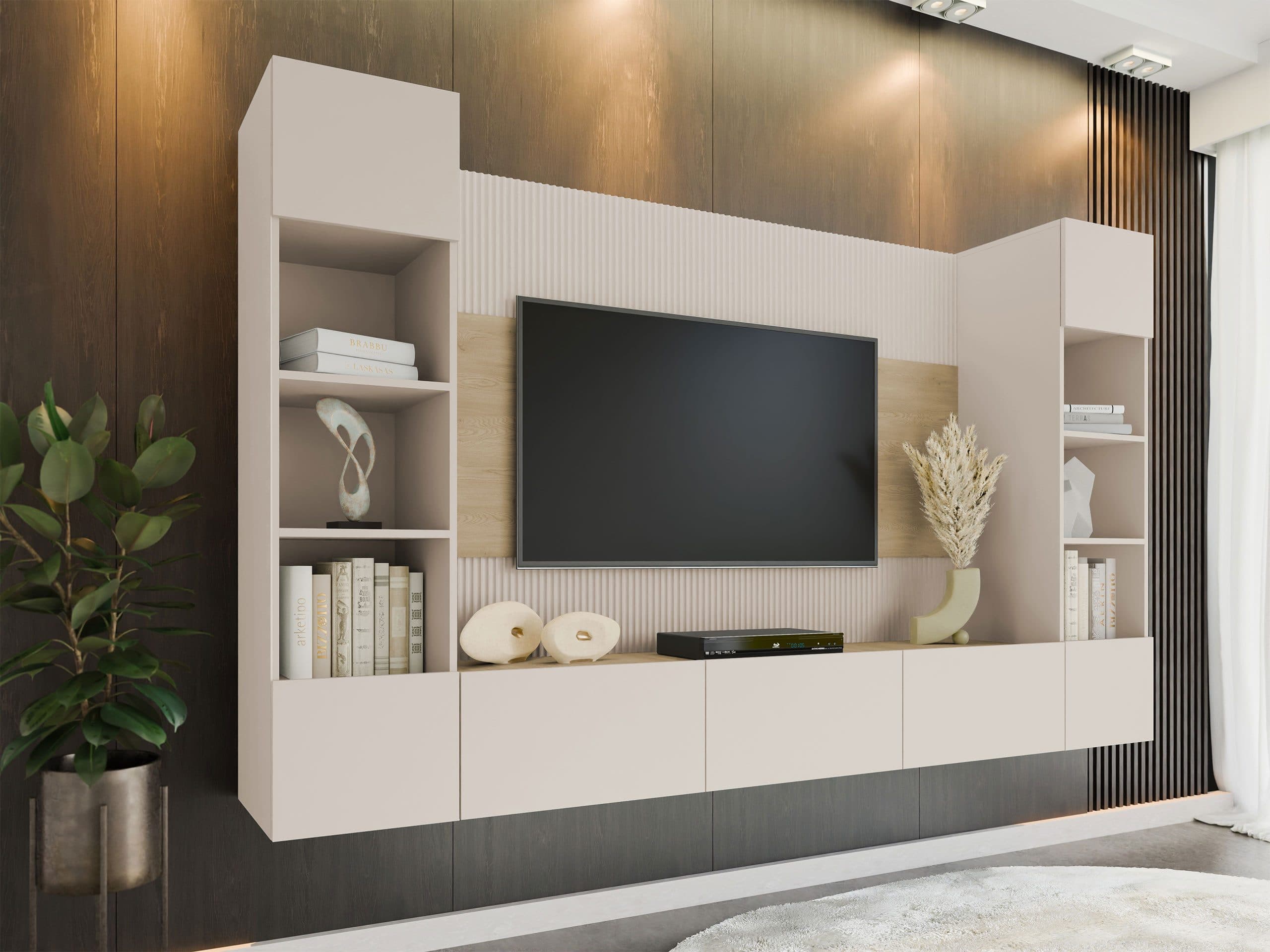 MIRJAN24 Wohnwand Deromi I 4er-Set Beige Eiche Push-to-Open - Bild 2