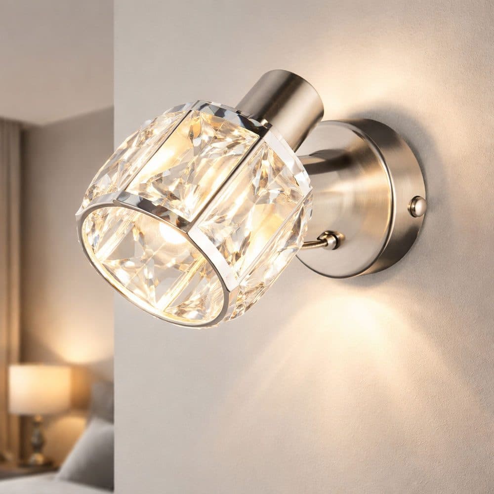 GLOBO LIGHTING LED Wandleuchte mit Kristall-Strahler, Chrom, Warmweiß - Bild 2