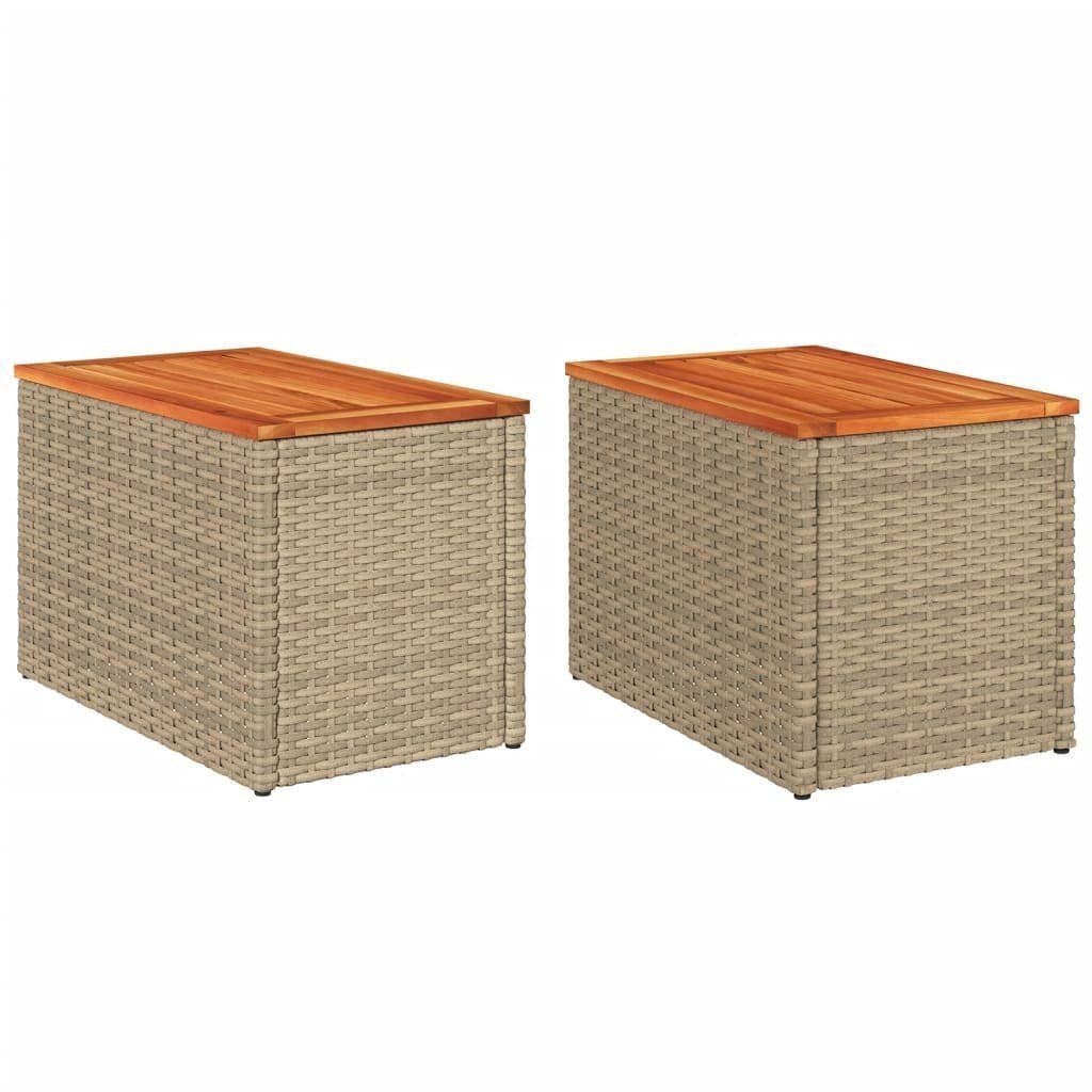 vidaXL Garten-Beistelltisch 2er-Set Beige Poly Rattan Massivholz - Bild 2