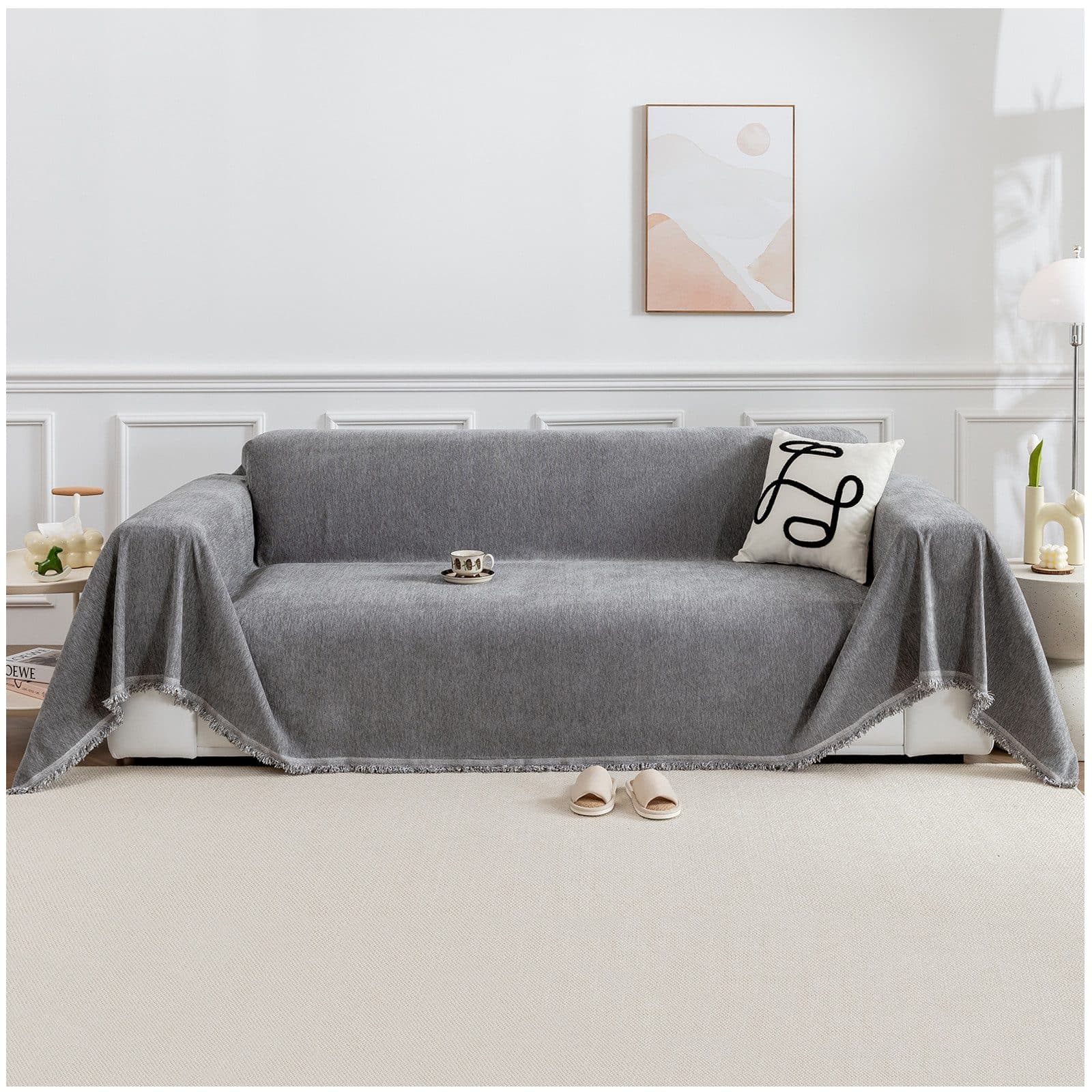 Qelus Chenille Sofaüberwurf Grau Polyestermischung - Bild 2