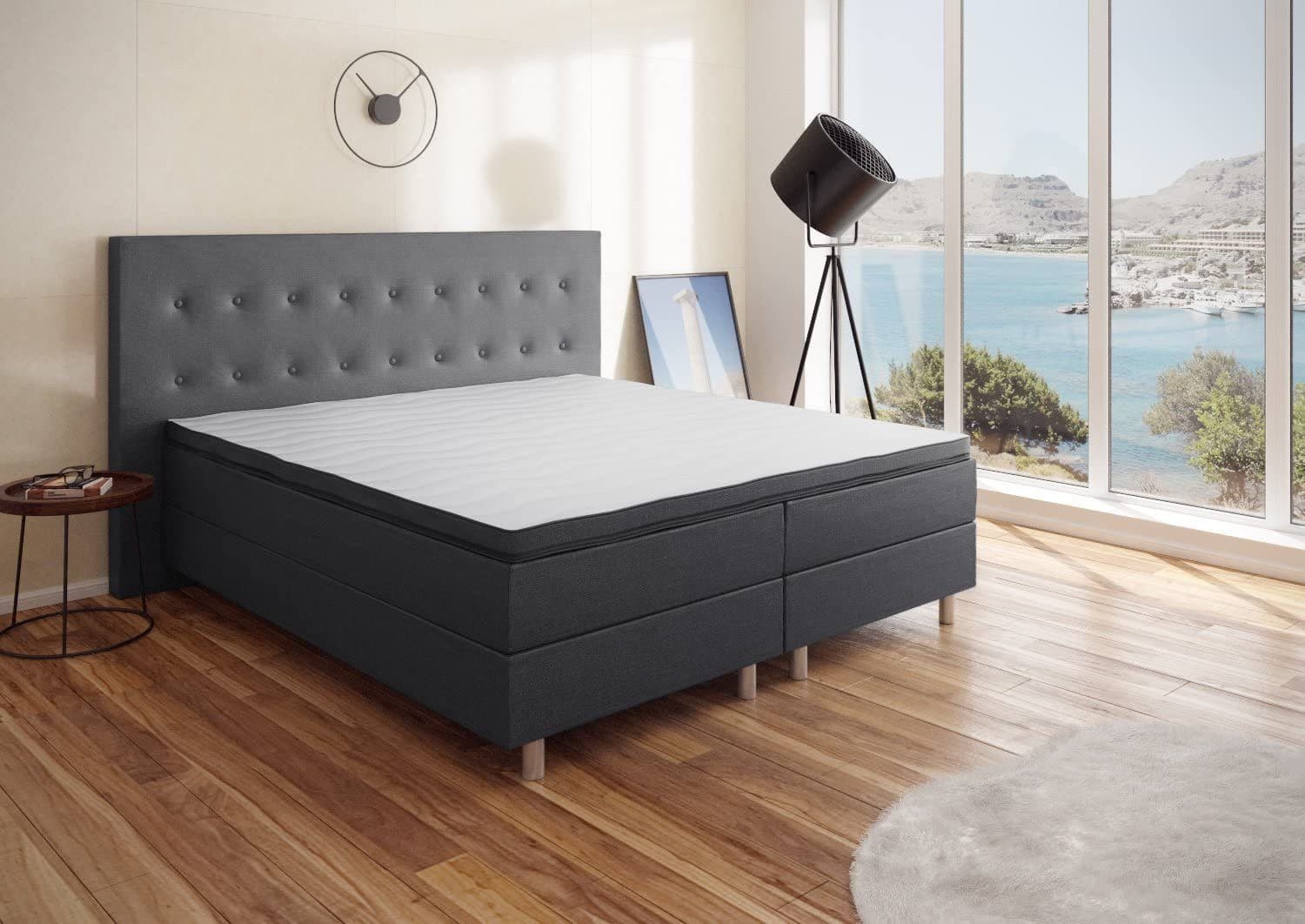 Best for You Boxspringbett Rio Dunkelgrau VISCO-Matratze