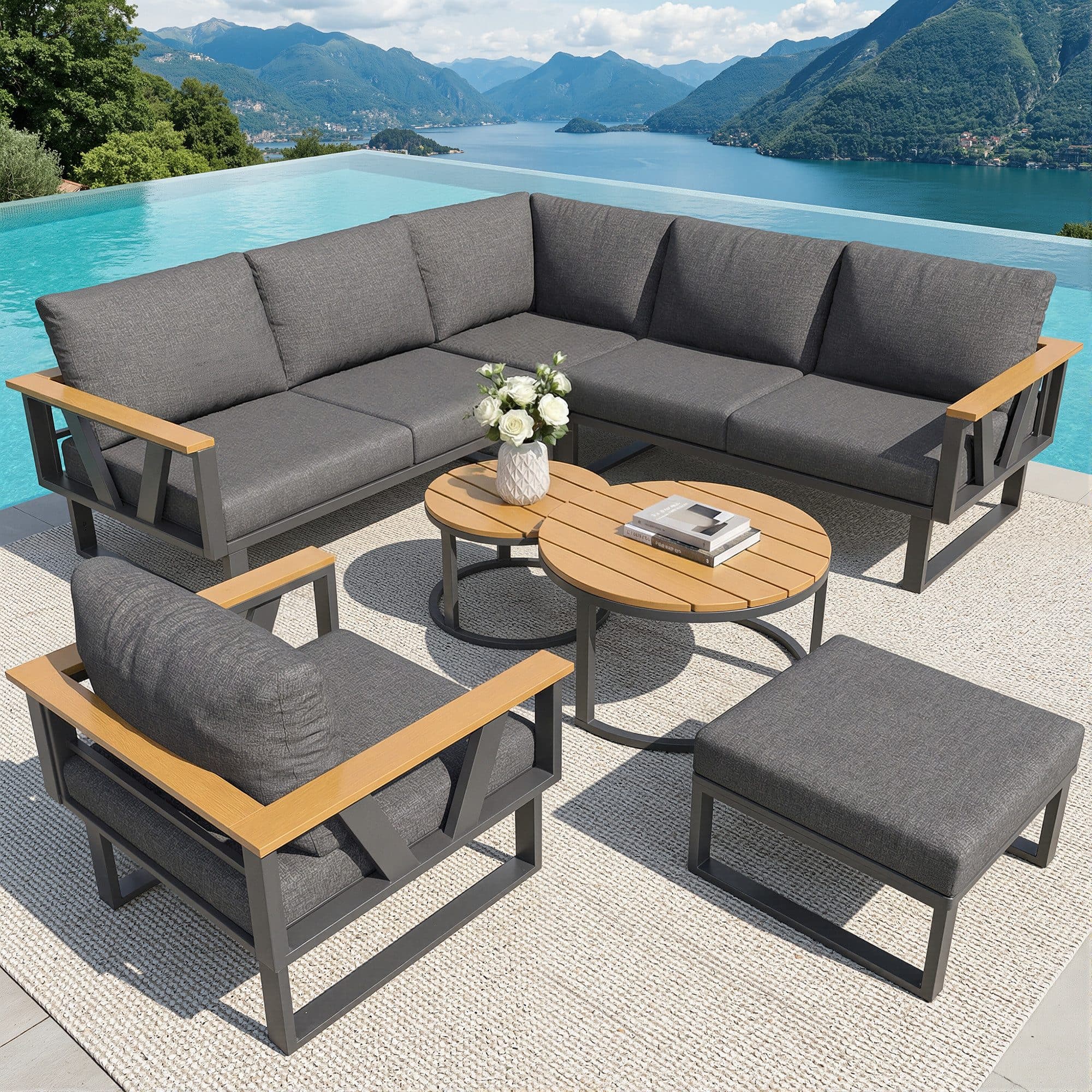 Odikalo Gartenlounge-Set Grau Metallbasis 9cm Kissen - Bild 2