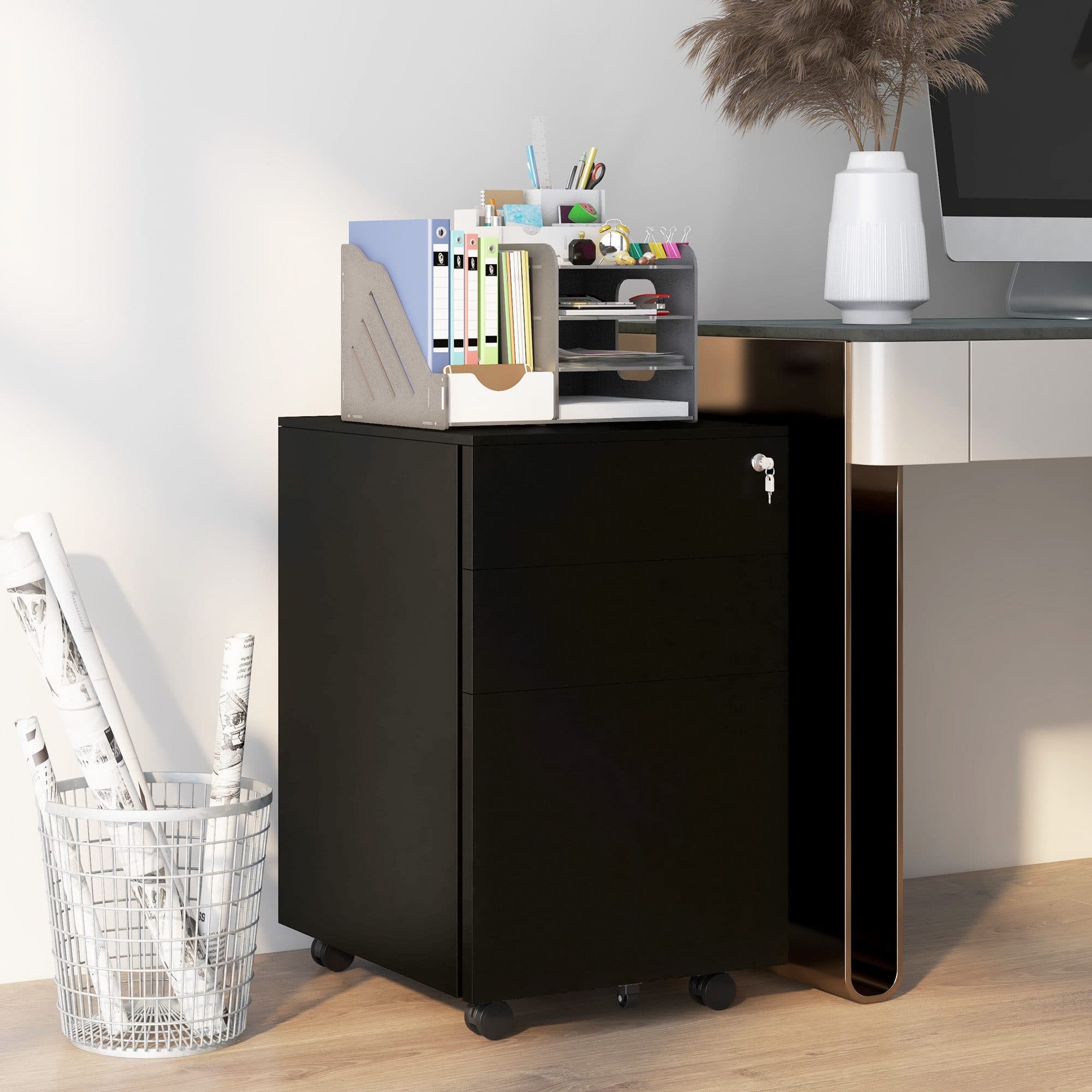 Vinsetto Rollcontainer Aktenschrank 3 Schubladen Schwarz Stahl - Bild 2