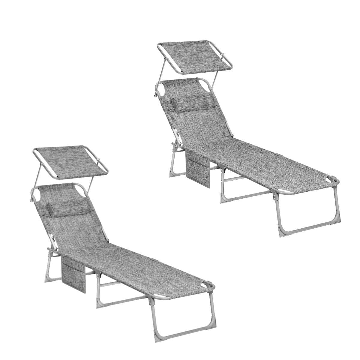 SONGMICS Gartenliege 2er Set Klappbar Grau Schwarz mit Kopfstütze - Bild 2