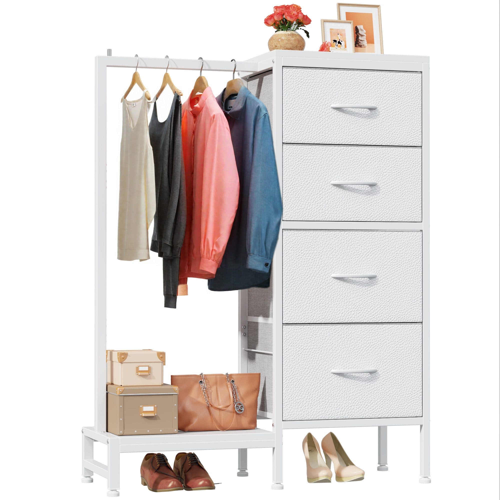 OYRREU Kommode mit Kleiderstange & Schuhablage Weiß 3-in-1 - Bild 2