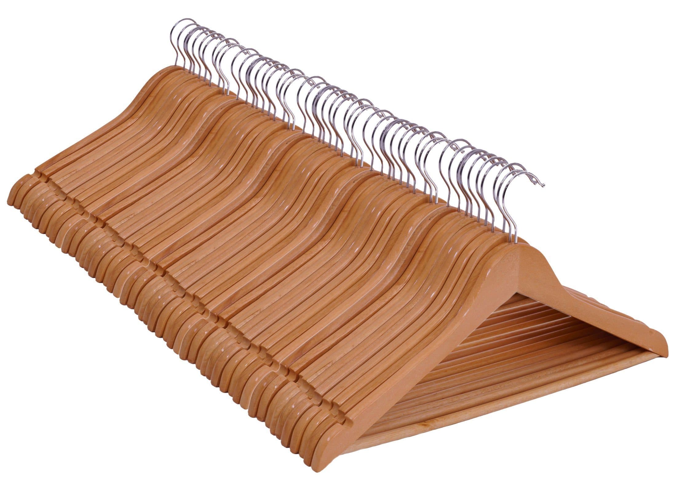 Spetebo Kleiderbügel Holz Set 50-tlg. Natur mit Hosenstange