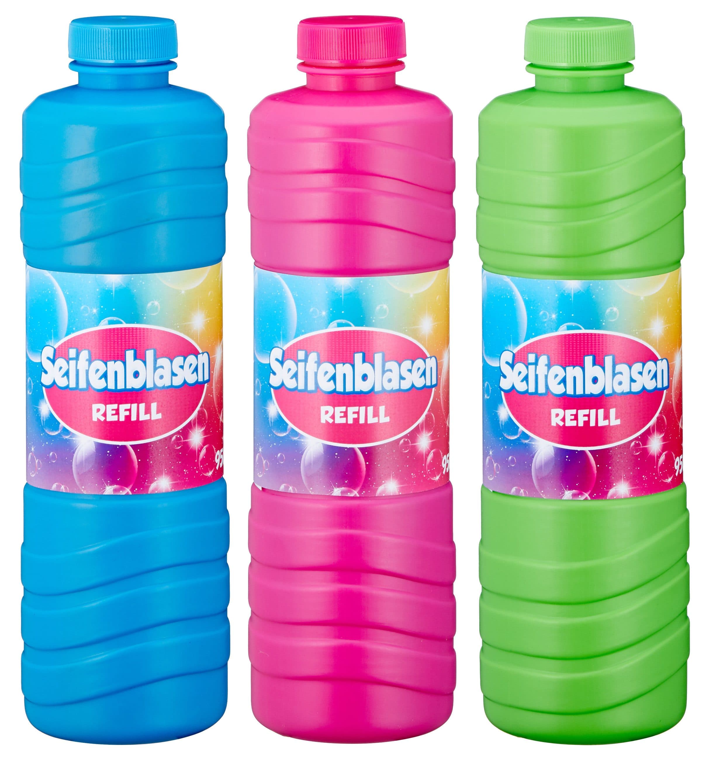 mucHome Seifenblasen Nachfüll-Set 3x950ml Blau/Rosa/Grün