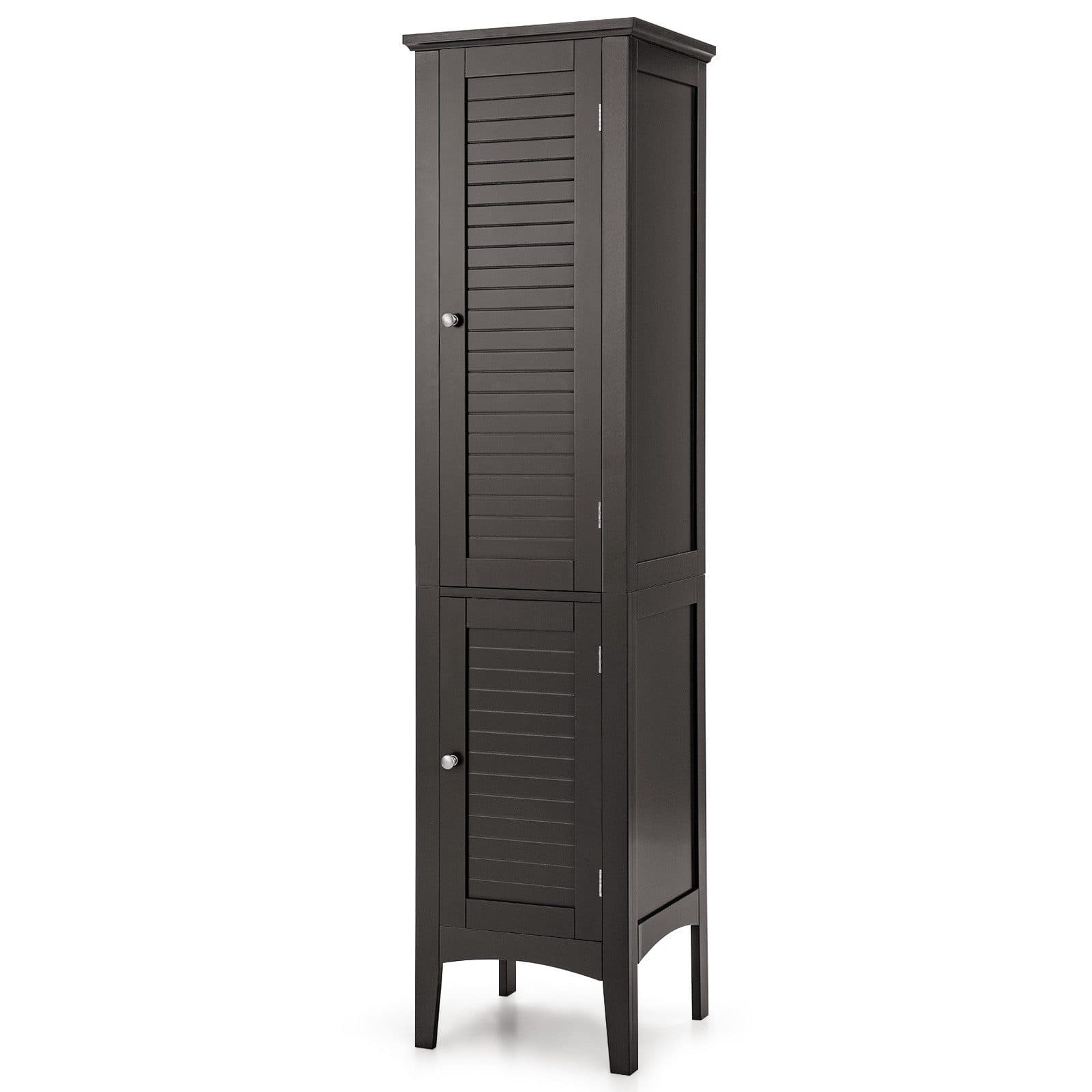 COSTWAY Hochschrank Bad 37x160cm 2 Türen Grau/Weiß/Schwarz - Bild 2