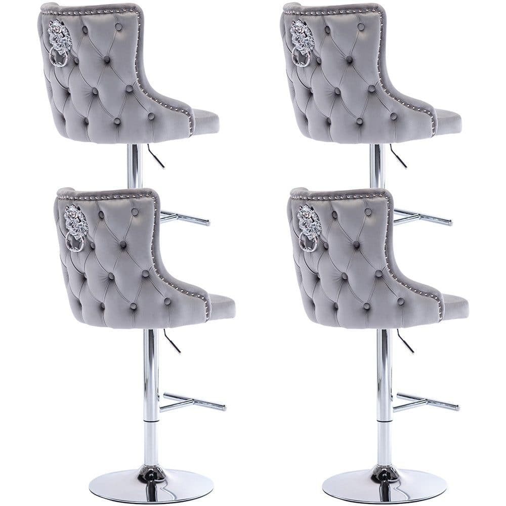 WAHSON OFFICE CHAIRS Barhocker höhenverstellbar Grau Samt Löwenkopf 4er Set