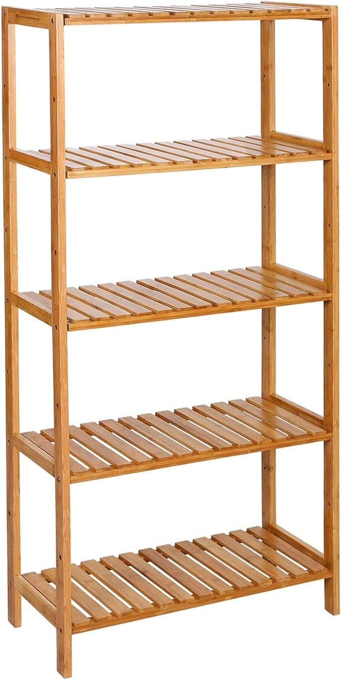 SONGMICS Bambusregal 5 Ebenen höhenverstellbar Natur/Weiß - Bild 2