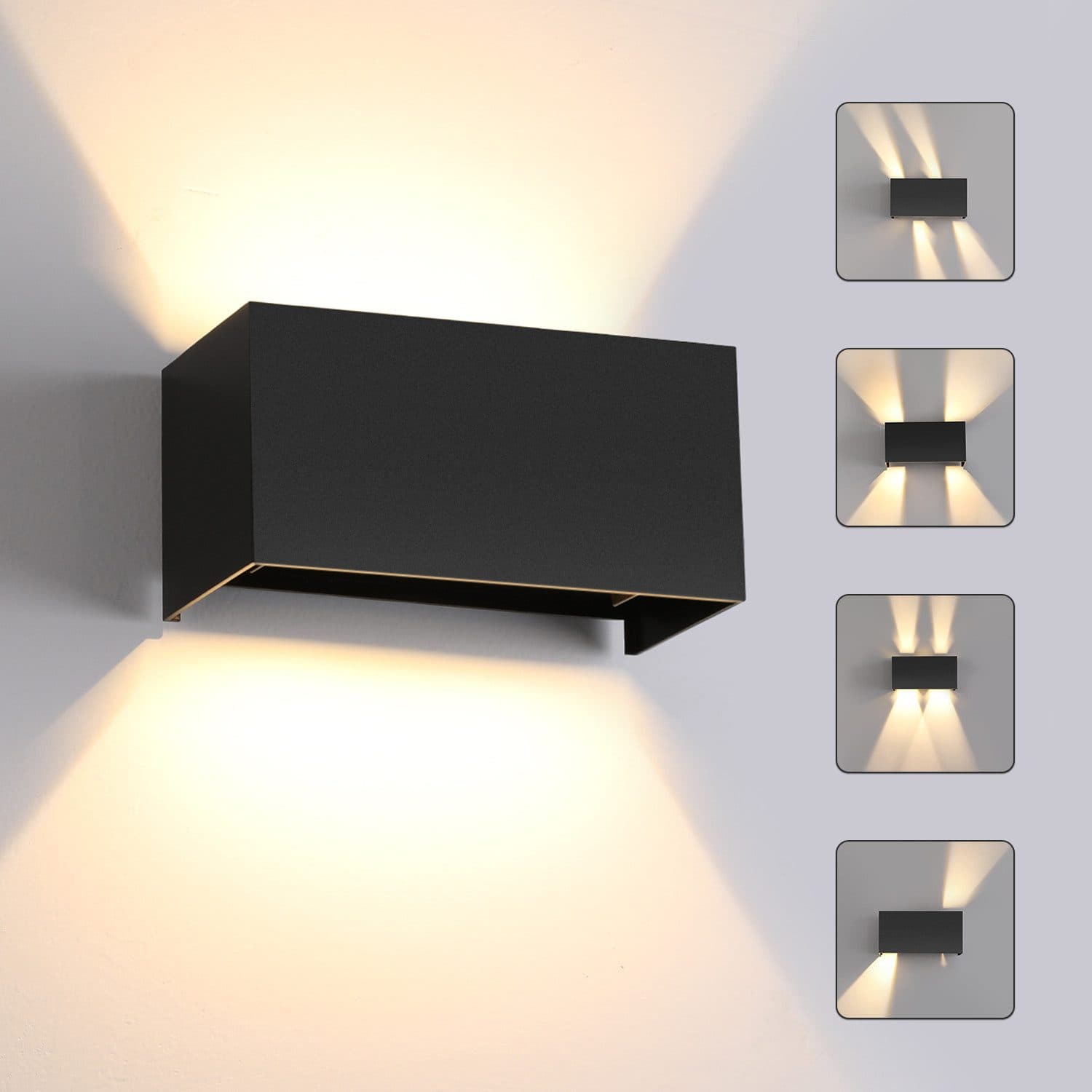 LETGOSPT Wandleuchte LED Wandlampe Innen/Außen Aluminium Wandleuchte Auf & ab Einstellbarer, LED fest integriert, warmweiß, 12W Quader LED Außenwandleuchte, IP65 Wasserdichte, für Hallen, Hotel - Bild 2