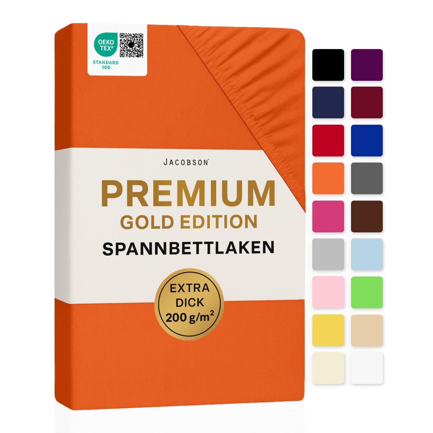 Jacobson Spannbettlaken PREMIUM 200 g/m² Jersey Baumwolle Orange - Bild 2