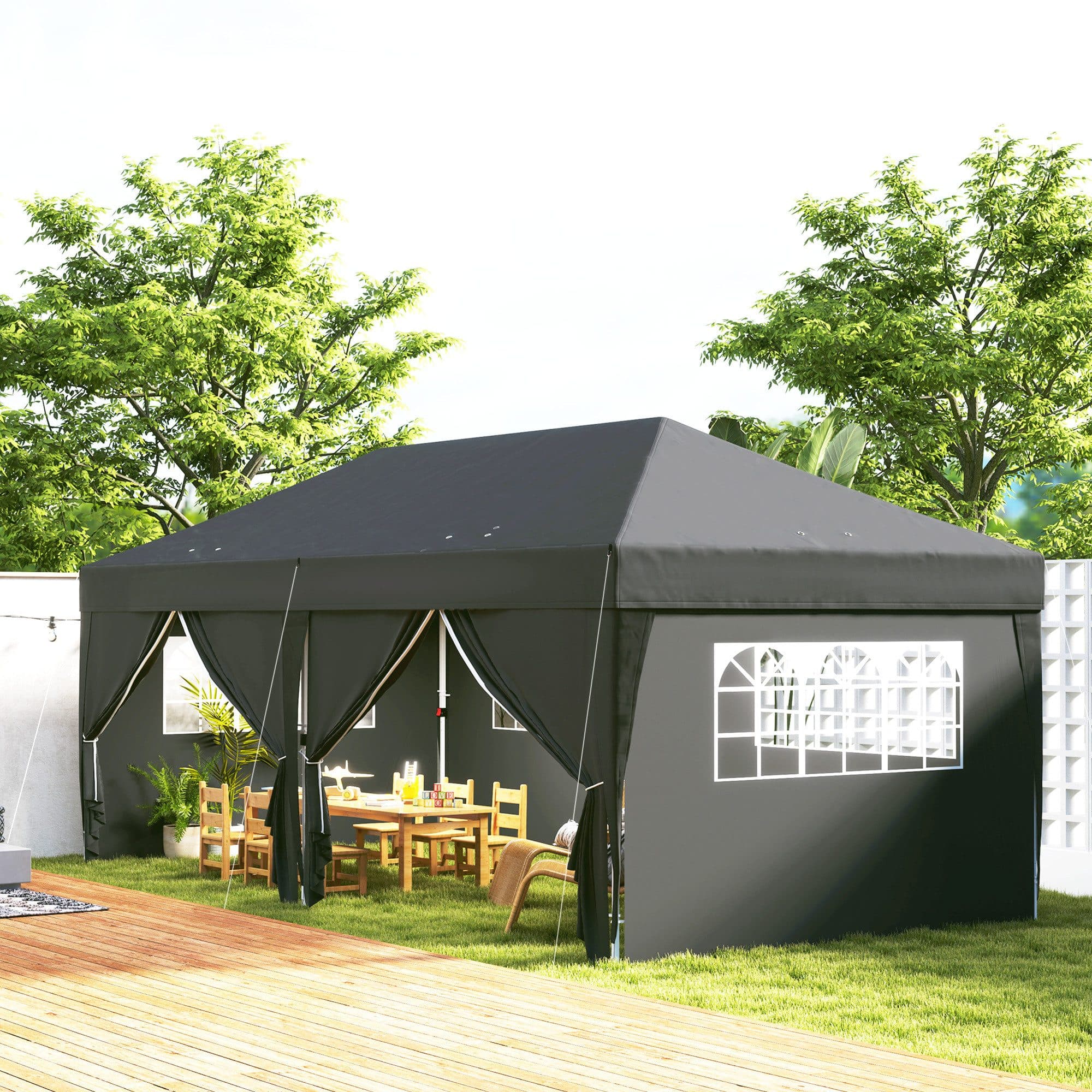 Outsunny Faltpavillon 6x3m Schwarz mit UV-Schutz und abnehmbaren Wänden - Bild 2