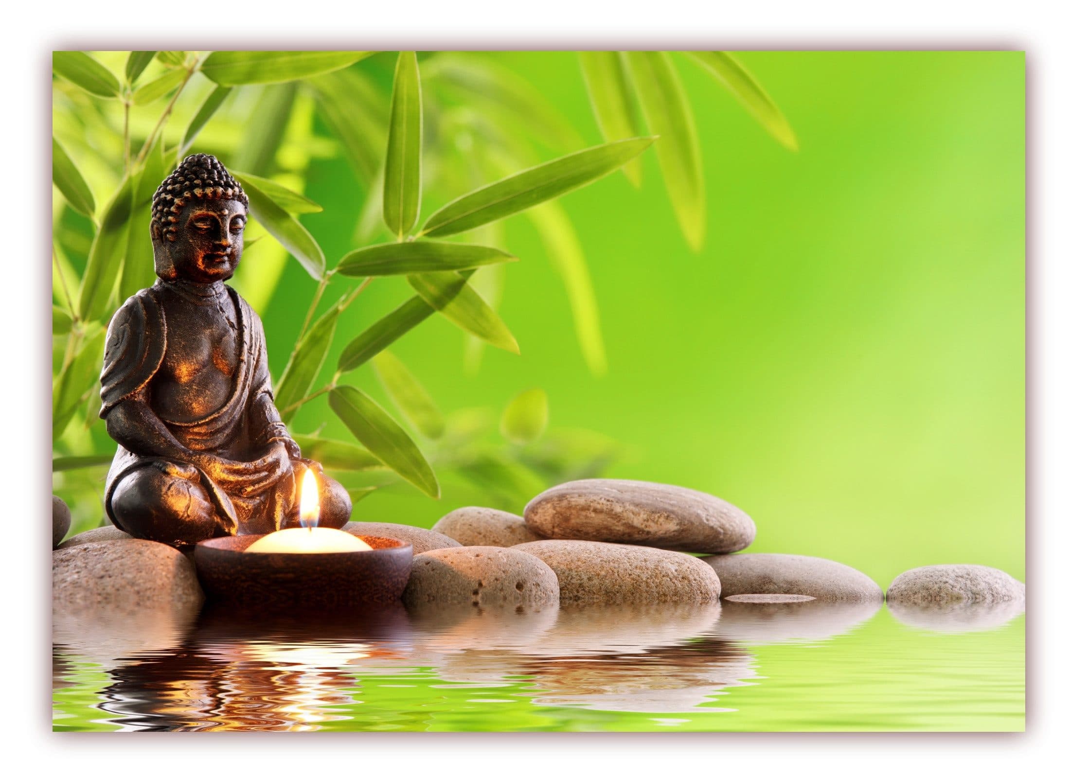 LYSCO Poster XXL 100 x 70cm Wellness mit Steinen, Mönch am Wasser (F-232) Feng Shui Wandbild