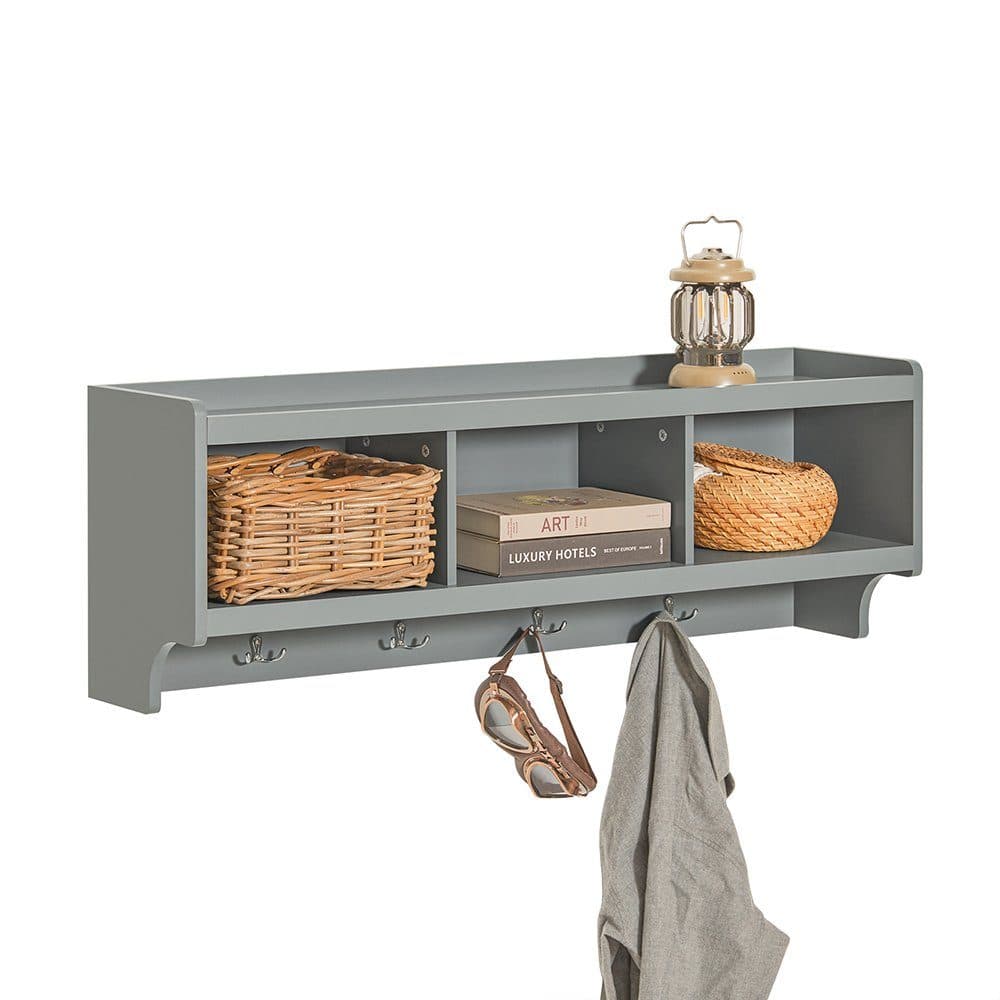 SoBuy Wandgarderobe FHK28 Hellgrau mit 3 Fächern und 4 Haken - Bild 2