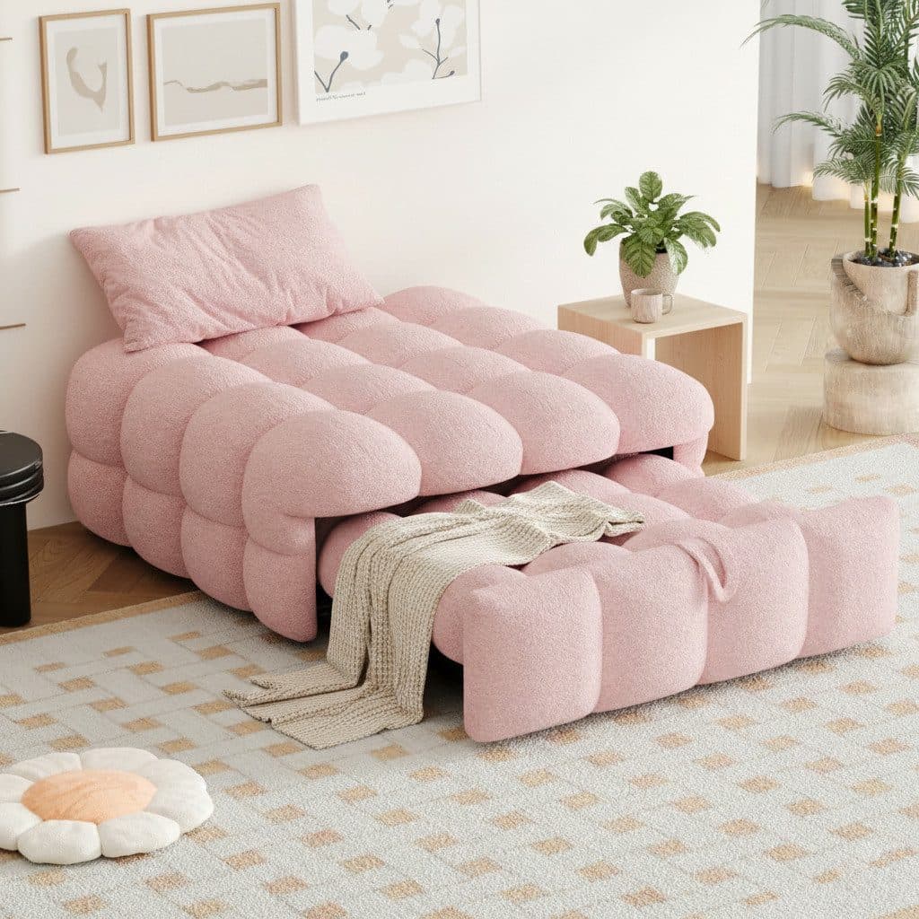 HAUSS SPOLE Schlafsofa 2-in-1-Fußhocker Teddy-Samt Rosa - Bild 2