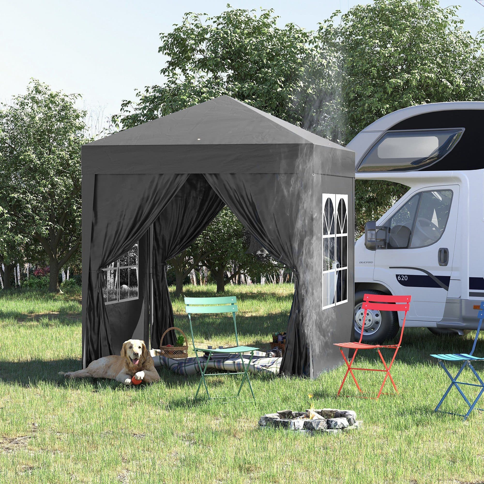 Outsunny Faltpavillon 2x2m Schwarz mit 4 Seitenwänden und UV-Schutz - Bild 2